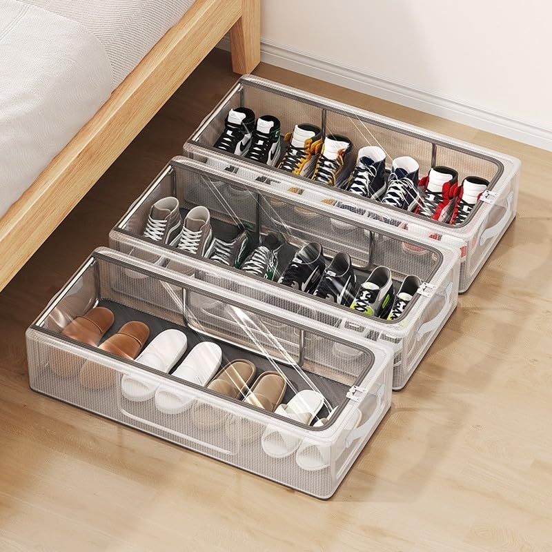 Caixa Organizadora Multiuso com Tampa Flip Empilhável para Tênis, Sapatos, Roupas e Closet, Dobrável(1,40x30x15cm)