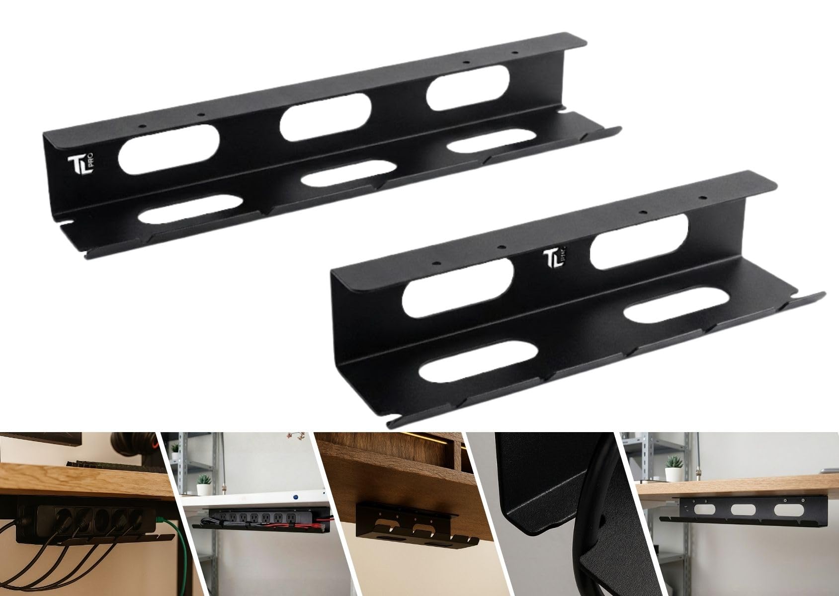 Organizador de Fios em Aço para Mesa e Parede TL PRO | Suporte Para Cabos, Régua de Tomada e Setup Gamer | Calha Organizada e Oculta com Parafusos Inclusos