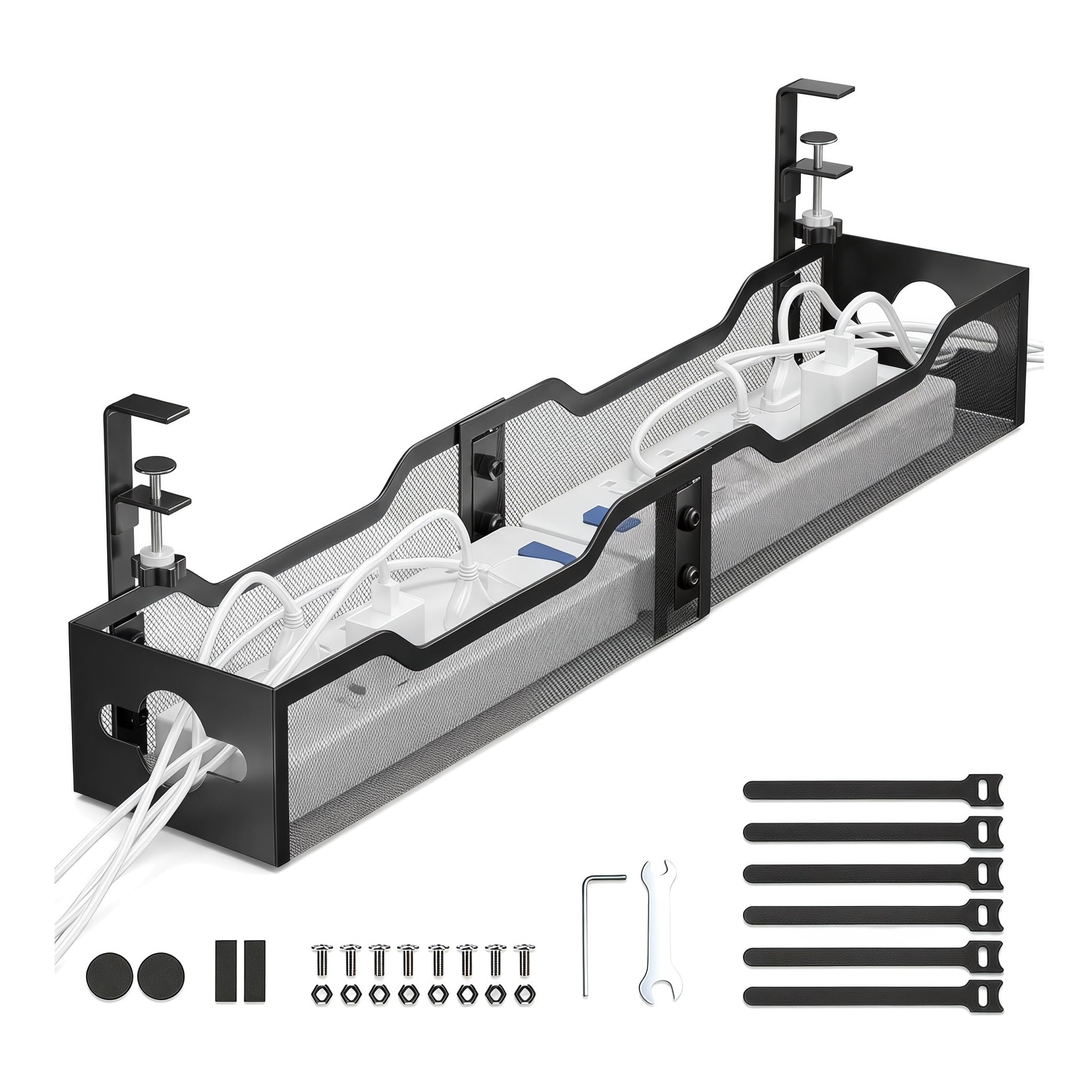Organizador de Fios, Suporte Para Organização de Cabos Sob a Mesa Sem Furos, em Metal Resistente, com Instalação Por Grampo, Para Tomadas e Fios de Computador,62CM*11CM