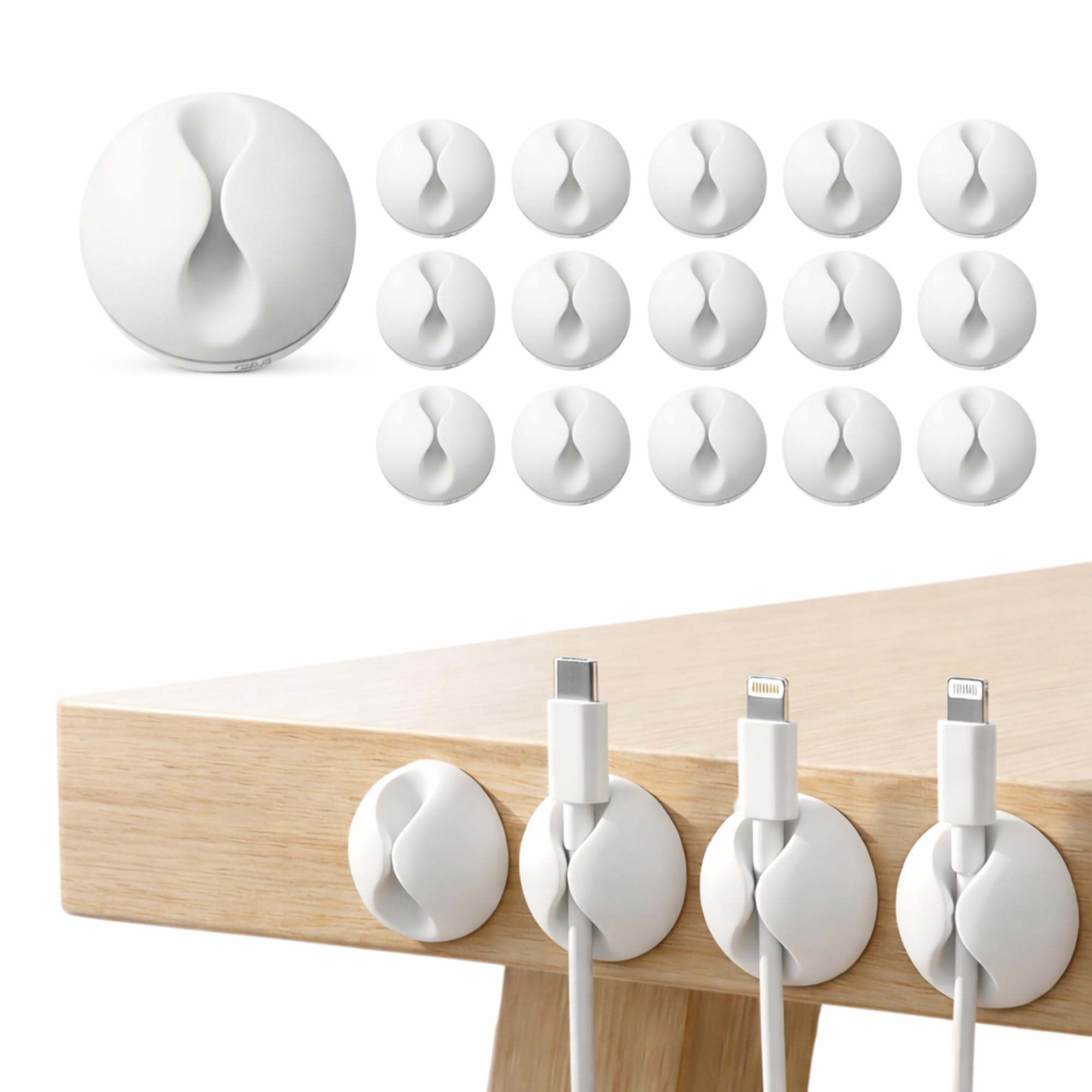 Organizador de fios e cabos istoSim kit 16 clipes adesivos de silicone branco