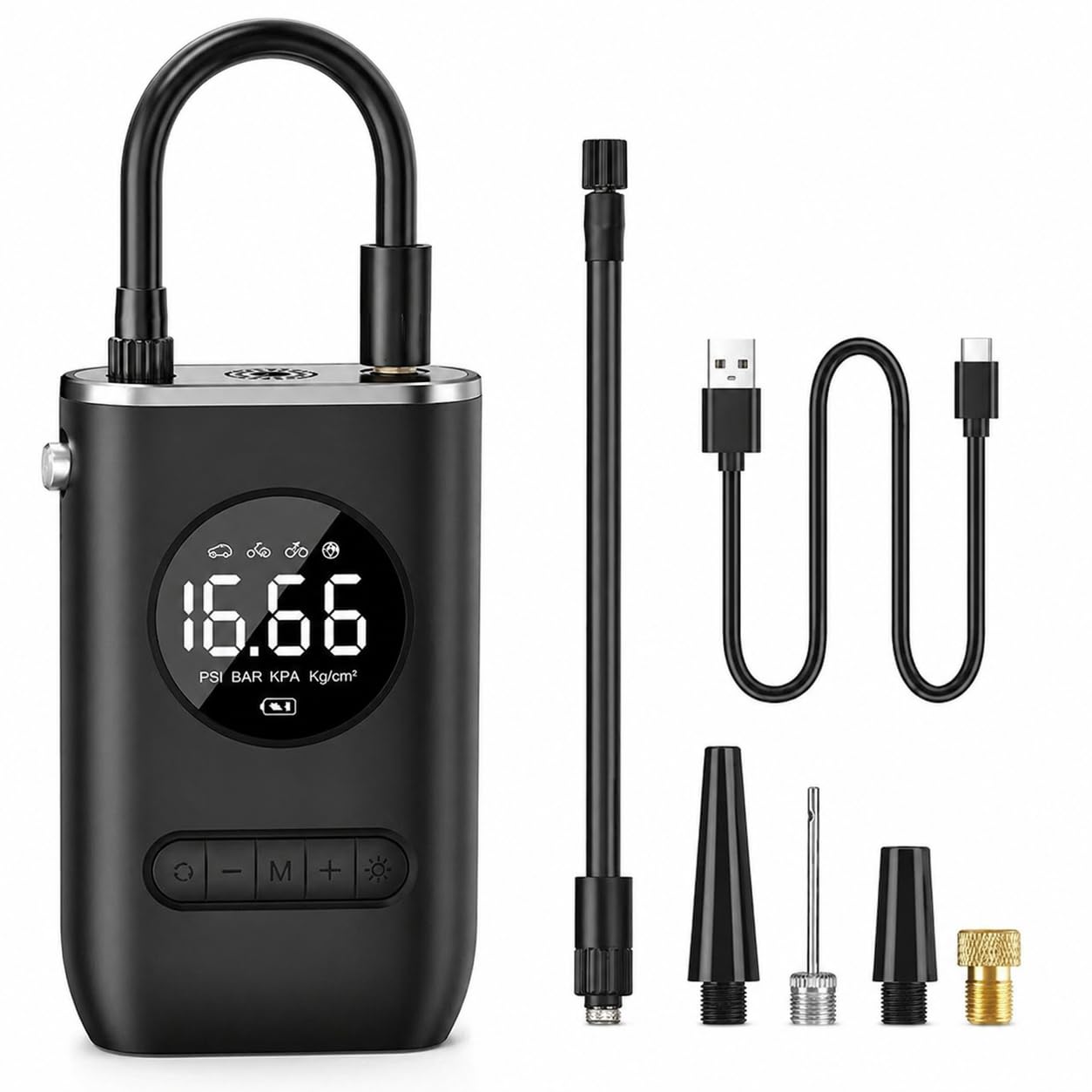 Compressor de Ar Portátil Digital 150 PSI para Pneus | Sem fio, calibrador digital, carro, moto e bicicleta, lanterna LED, bomba elétrica, enchimento rápido
