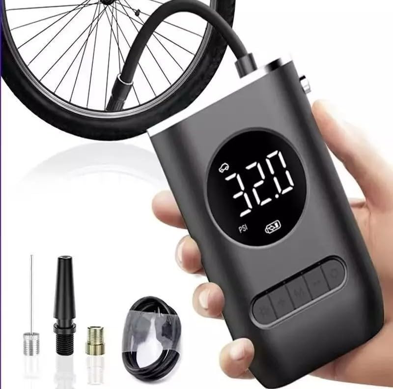 Calibrador Digital de Pneus Portátil, Compressor de Ar com Lanterna LED, para Carro, Moto e Bicicleta