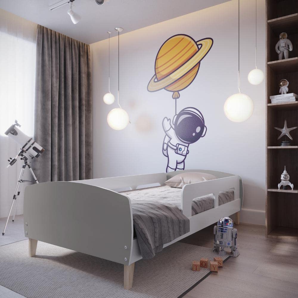 Cama Montessoriana Solteiro Jardim com Proteção Movelbras Branco/fumê