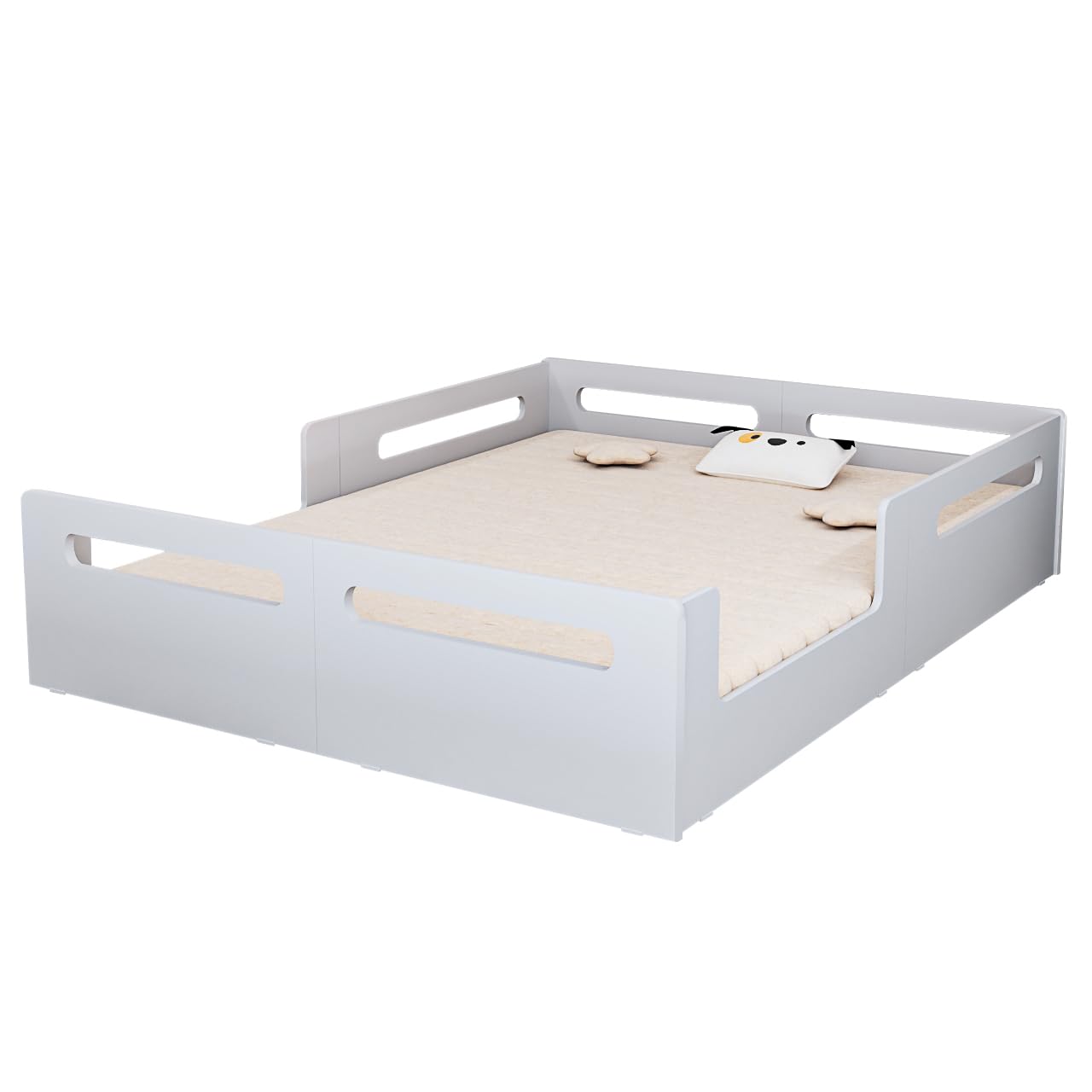 Cama Infantil Casal em MDF com Proteção Lateral Baixa e Segura - Design Montessori - 193cm x 142,5cm x 36cm