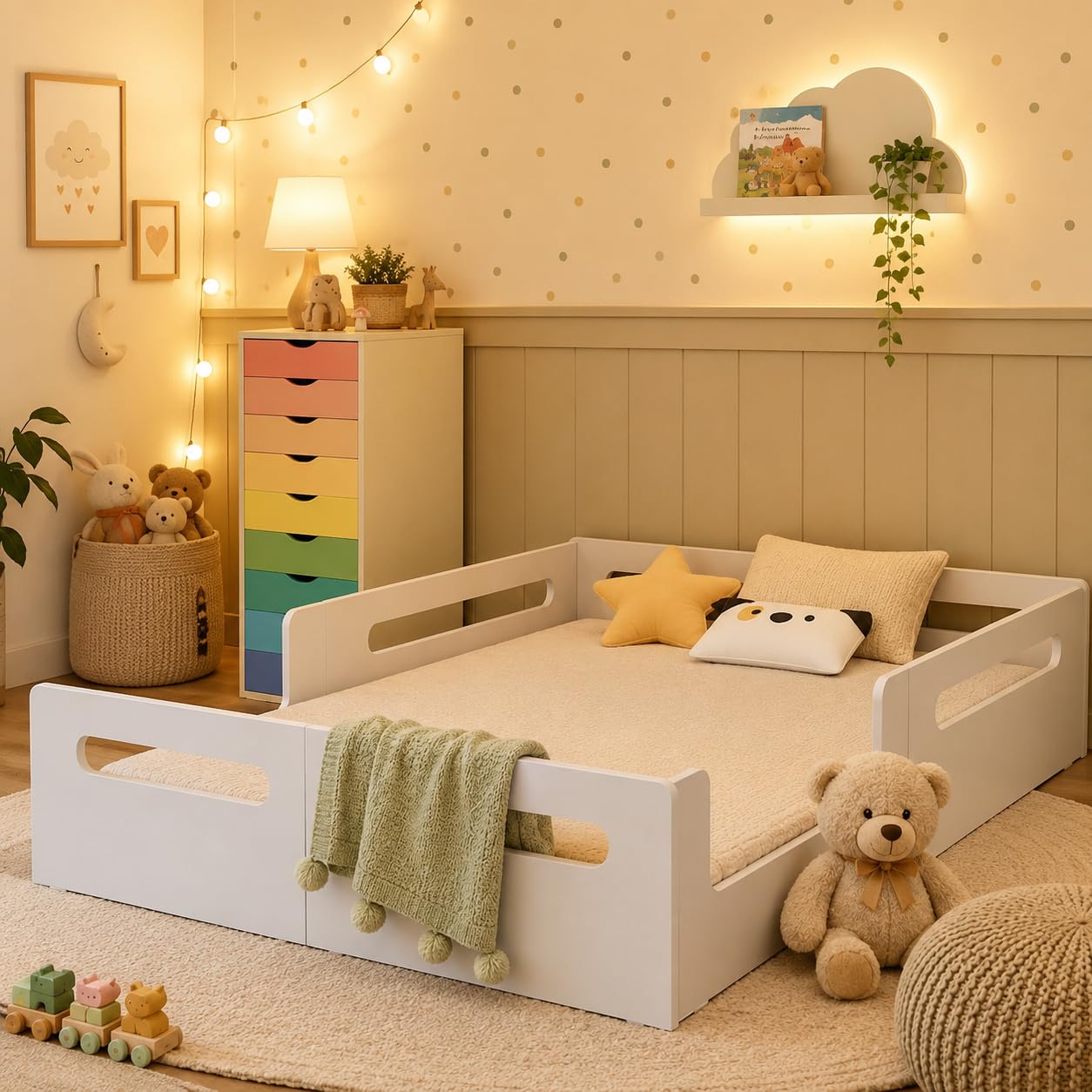 Gentil Moveis Cama infantil Montessoriana Casal Educativa Quarto de Criança Baixa e Segura em Mdf 2 Entrada