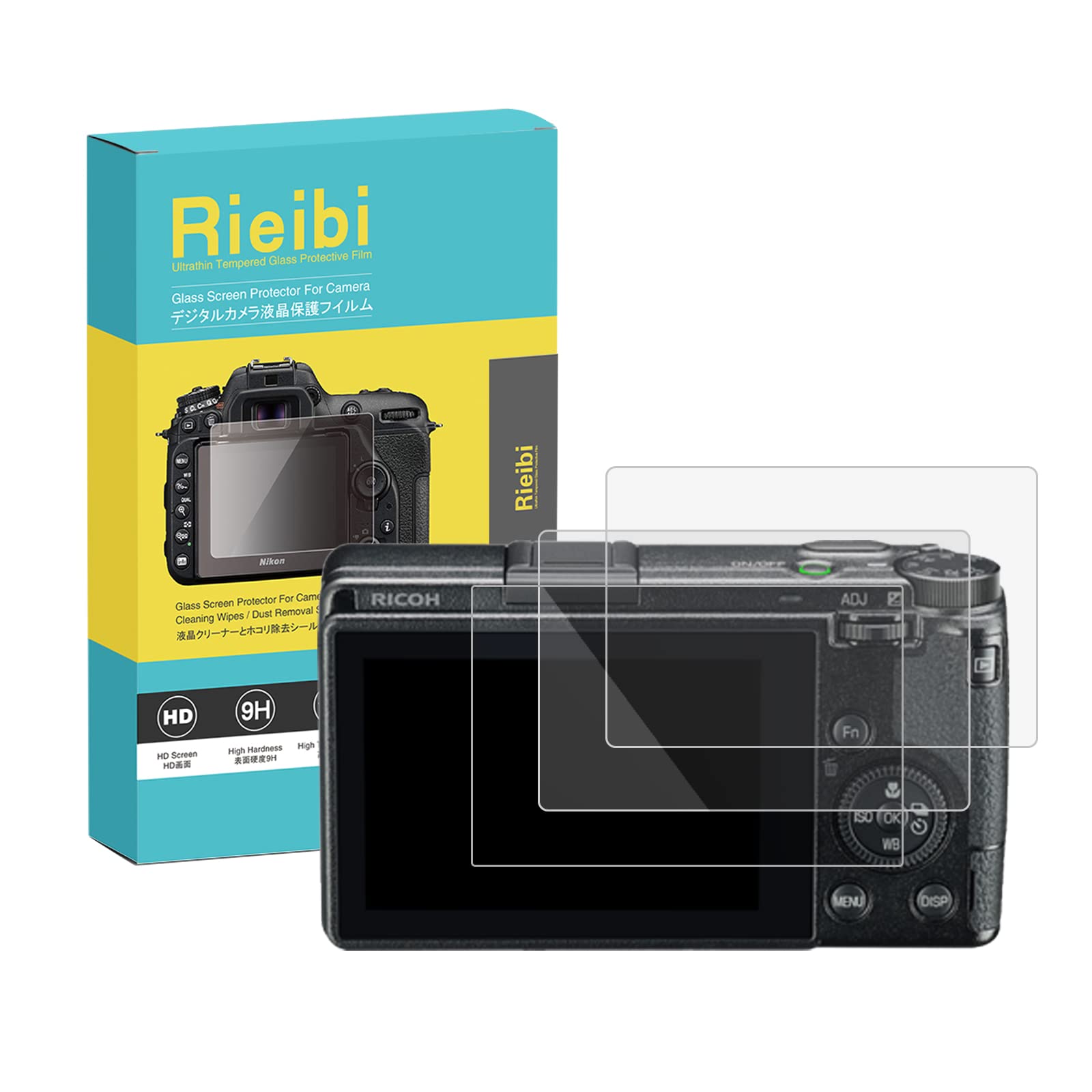 Rieibi (3 pacotes) Protetor de tela para câmera digital Ricoh GR IIIx GR3X GR III, filme de vidro temperado para Ricoh GR III X GRIII GR3 anti-impressão digital antiarranhões