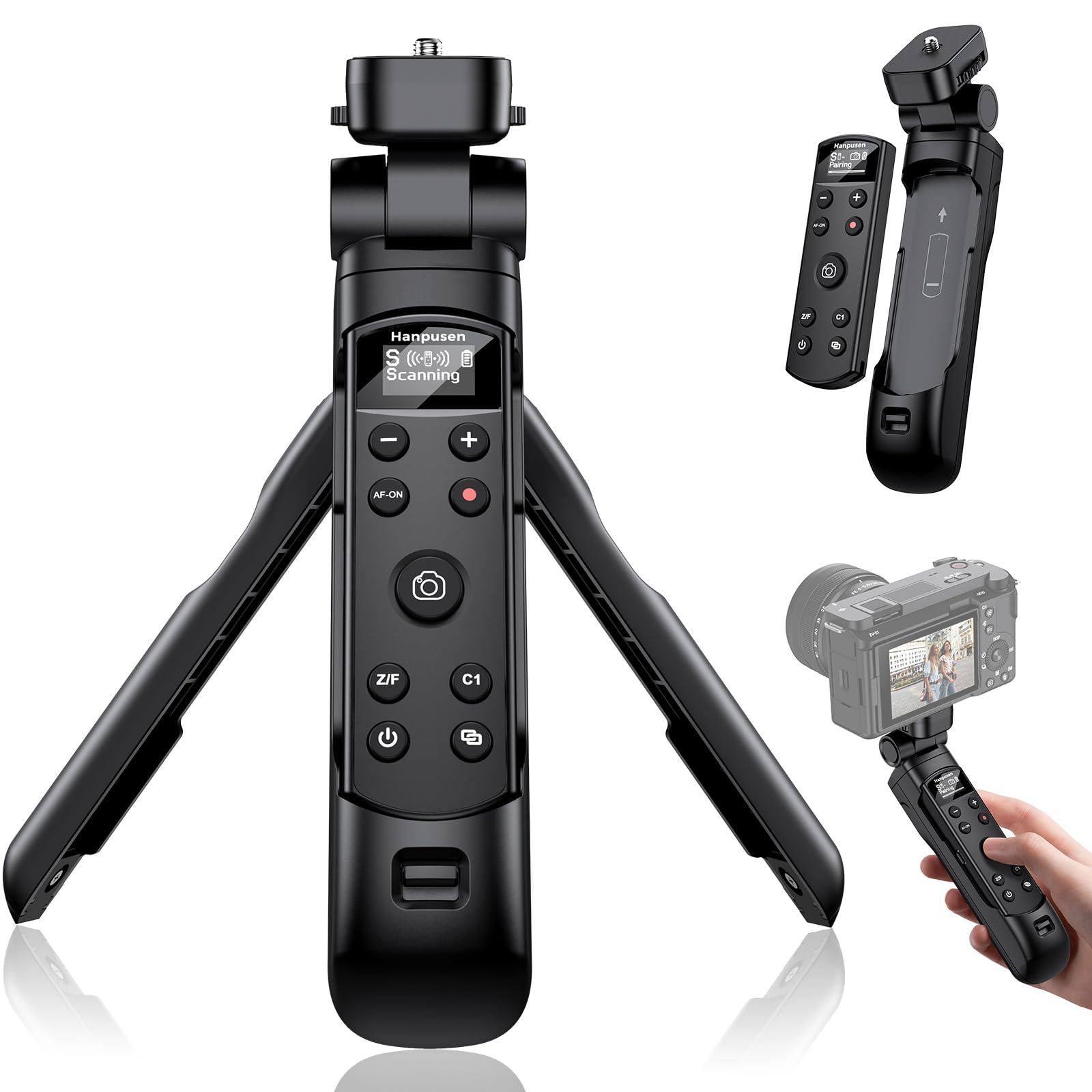 para Sony Tripé Sem Fio Shooting Grip, Controle Remoto Recarregável Hanpusen com Tela OLED para ZV-E10/ZV-E1/ZV-1/ZV-1F/RX100 VII/RX0 II/A6700/A6400/A6600/A7 III/FX3/FX30