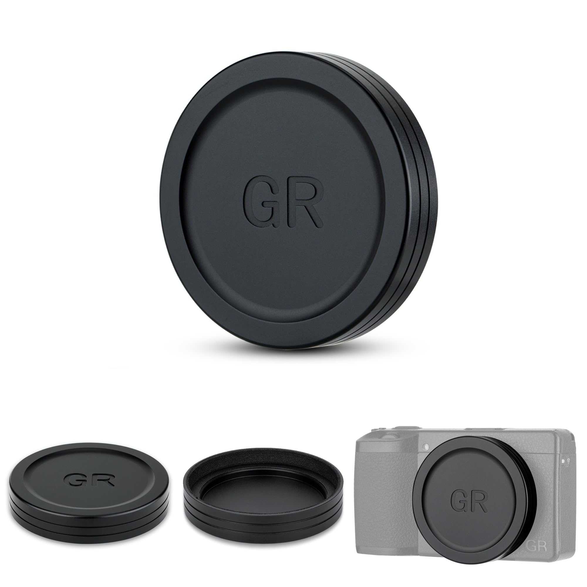 JJC Tampa de lente de alumínio para acessórios monocromáticos Ricoh GR IV GR4 HDF | Protetor de lente com interior de EVA macio, à prova de poeira e anti-arranhões, funciona com filtro JJC UV e anel GN-3