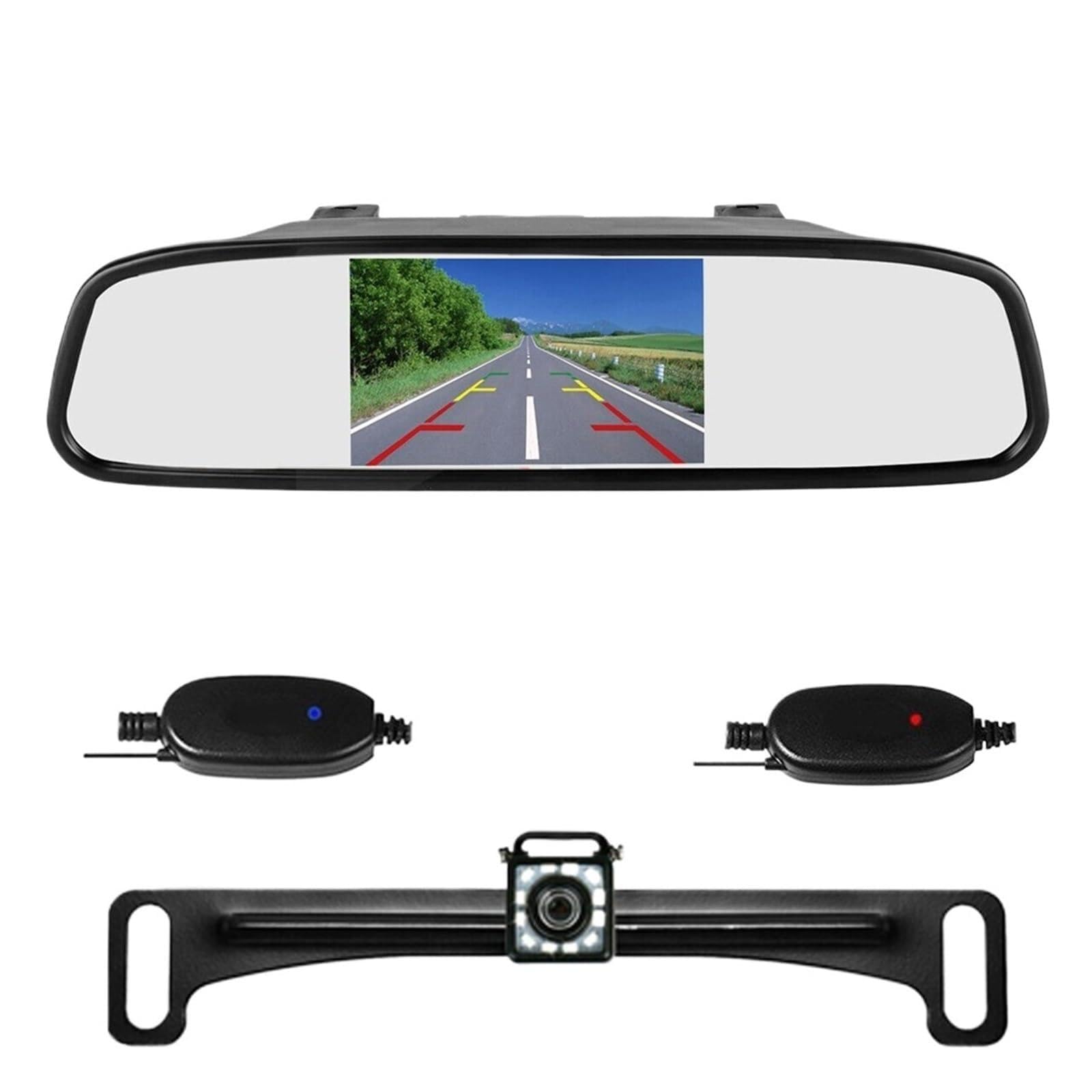 Câmera de ré sem fio para carro com monitor de espelho compatível com estacionamento de veículos - Câmera de ré HD com tela de 4,3 polegadas