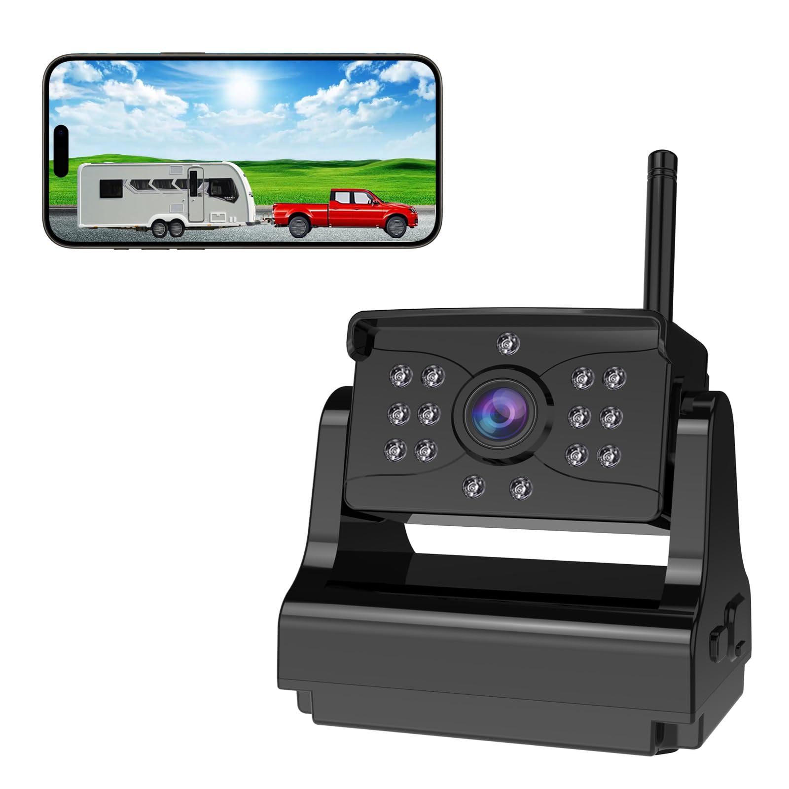 Câmera de ré sem fio, sinal Wi-Fi ultra forte, imagem nítida, magnética, recarregável, para engate de reboque, trailer de viagem, barco, reboque para cavalos, caminhão, trailer, RV, picape, iPhone