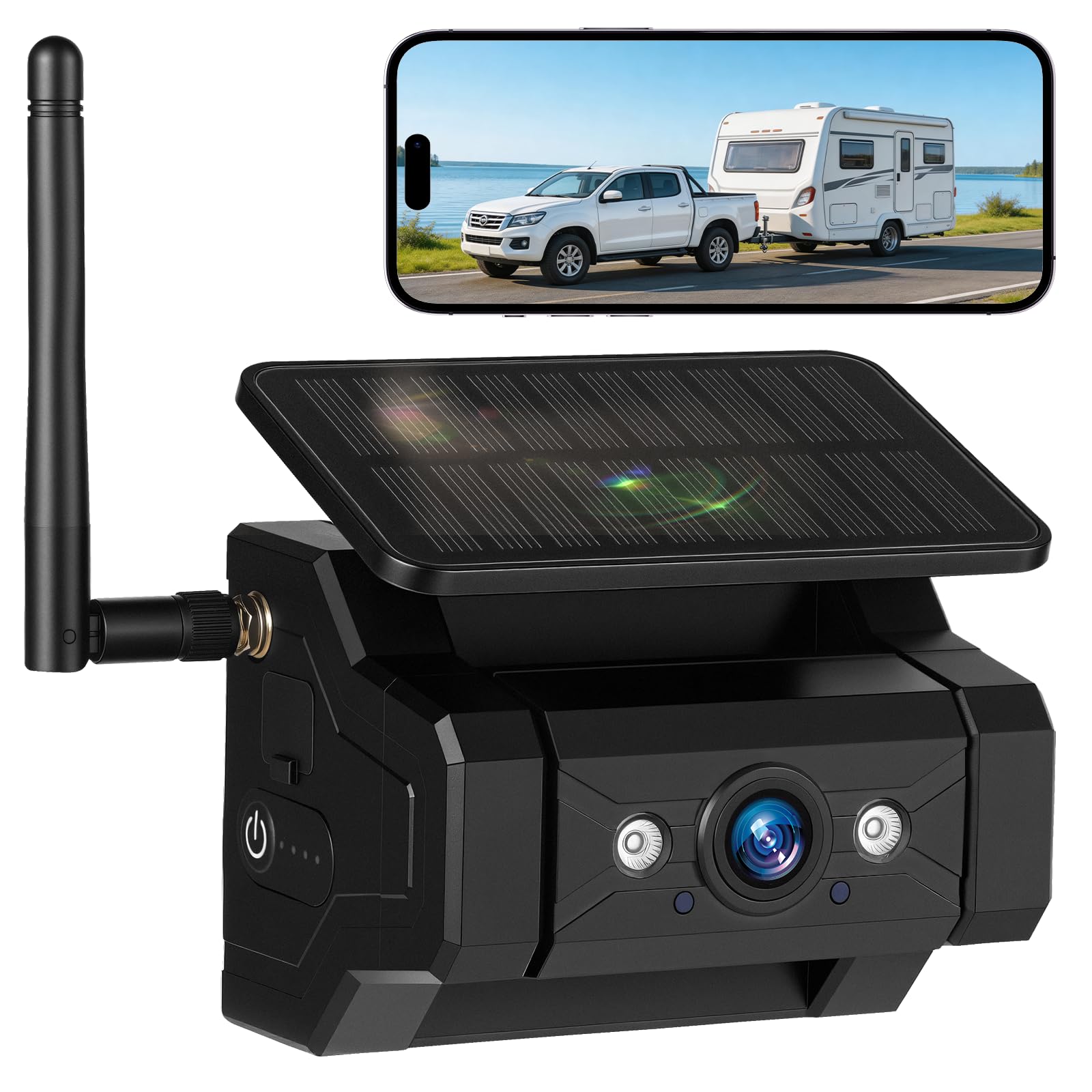 Câmera de reserva sem fio para caminhão/trailer/carro/trailer, câmera de engate solar magnética WiFi, bateria recarregável de 9600 mAh, visão noturna IR 1080p, à prova d'água IP69, fácil instalação