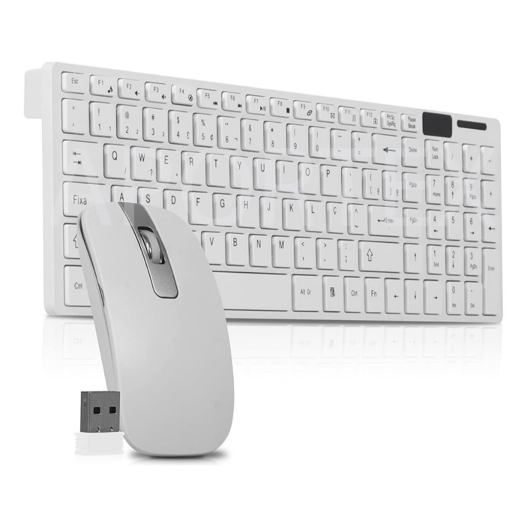 Kit Teclado E Mouse Sem Fio Bluetooth Wireless 2.4ghz Notebook Usb Ultra Slim Compacto Android Pc (Branco)