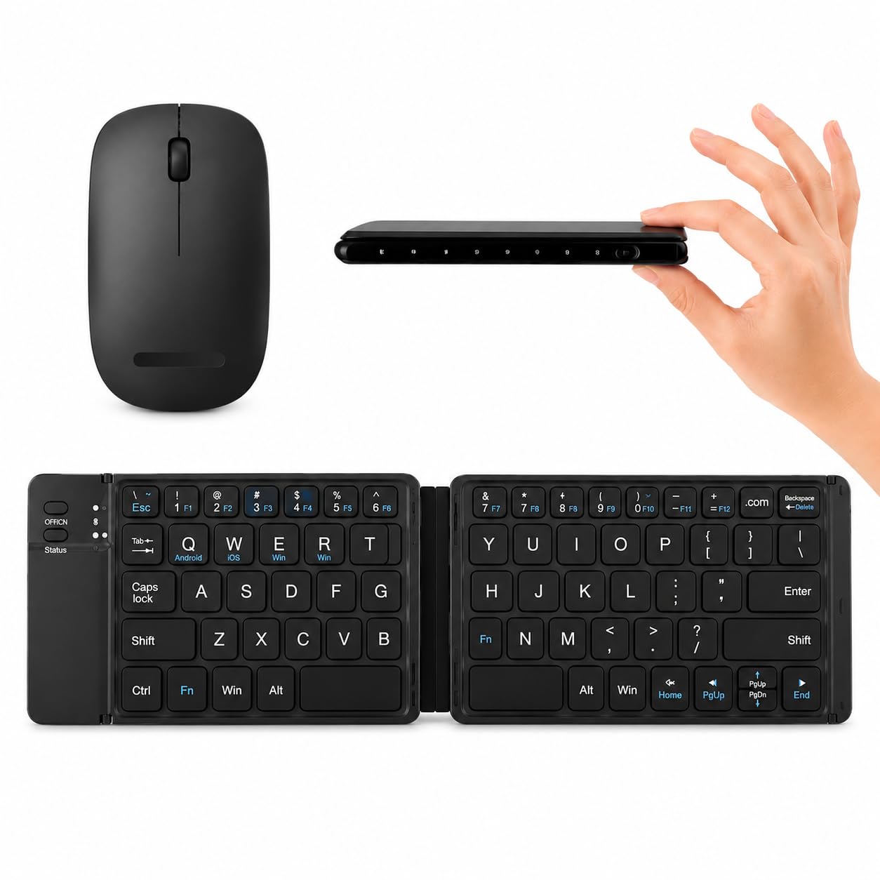 Teclado Dobrável Bluetooth Portátil Mouse Sem Fio Wireless Kit Compacto Recarregável QWERTY ABNT2 Para Notebook Tablet