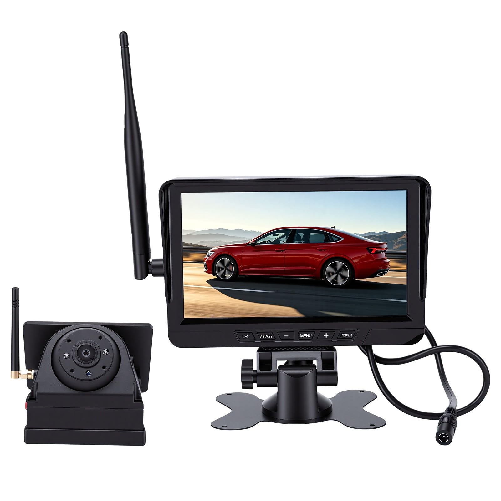 Keenso Câmera de Ré Magnética Solar Sem Fio, Monitor de 7 Polegadas HD 1080P, Visão Noturna de Ângulo Aberto de 130° Com Bateria Recarregável, para Caminhão, Picape, Reboque, RV