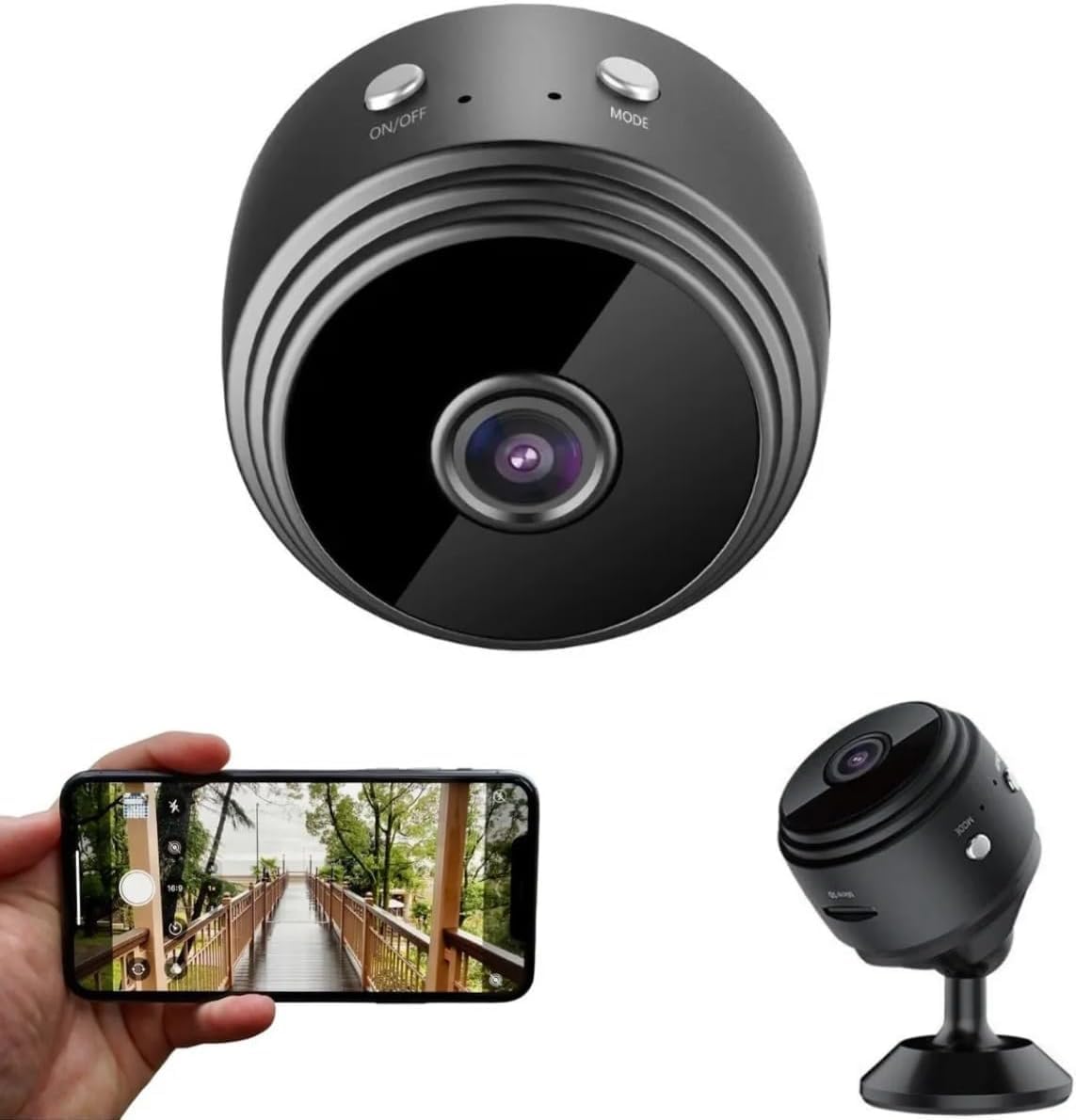 Mini Câmera Espiã WiFi 1080p Segurança Magnética Sem Fio Casa Inteligente Bateria 150mAh Suporta Cartão 128GB Base 360° Acessórios e Carregador USB com Sensor e Visão Noturna