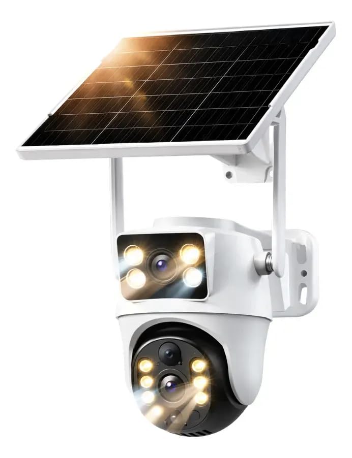 Câmera Solar 4G 360° com Lente Dupla, IA e IP65 | Monitoramento contínuo rastreamento inteligente, ampla cobertura e instalação sem fio para áreas remotas(no admite Wi-Fi)