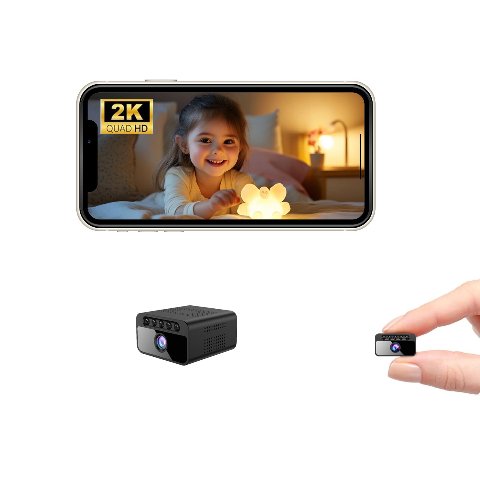 Mini câmera espiã 2K WiFi câmera oculta de segurança doméstica câmera de bateria sem fio Bluetooth câmera babá com aplicativo de telefone, monitor remoto, gravação de vídeo, visão noturna
