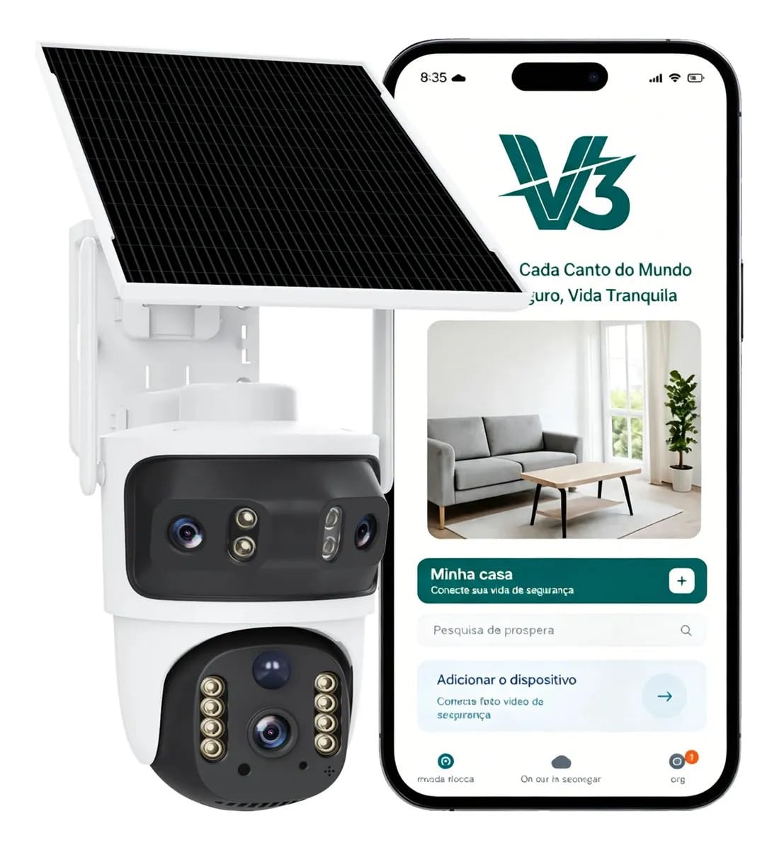 Câmera Segurança 4G Solar 6MP Ultra HD Sem Fio | 360°, à prova d'água, app V3, visão noturna, painel solar, monitoramento externo, bateria recarregável