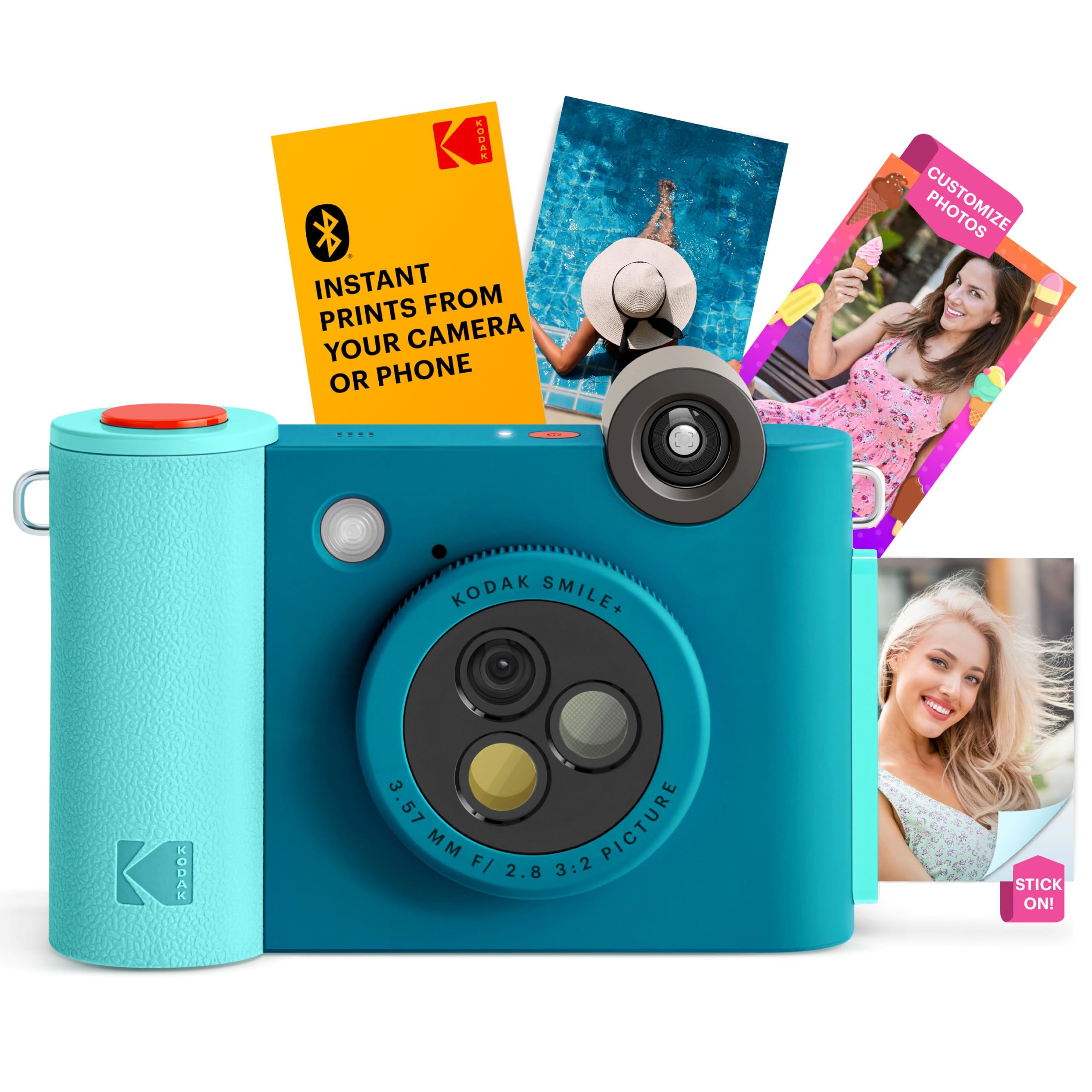 KODAK Smile+ Câmera de impressão instantânea digital 2 em 1 e impressora fotográfica Bluetooth sem fio - 10 MP, lente rotativa de efeito especial, fotos adesivas Zink 5 x 7.6 cm, impressão via
