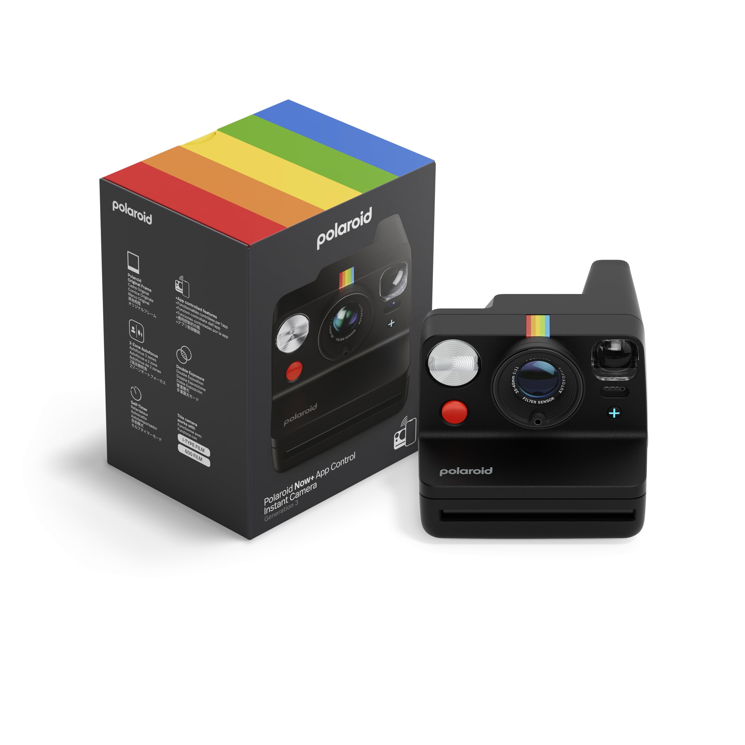 Polaroid Câmera instantânea Now+ 3ª geração tipo I - Controle por aplicativo Bluetooth conectado - preta - somente câmera sem filme (9160)