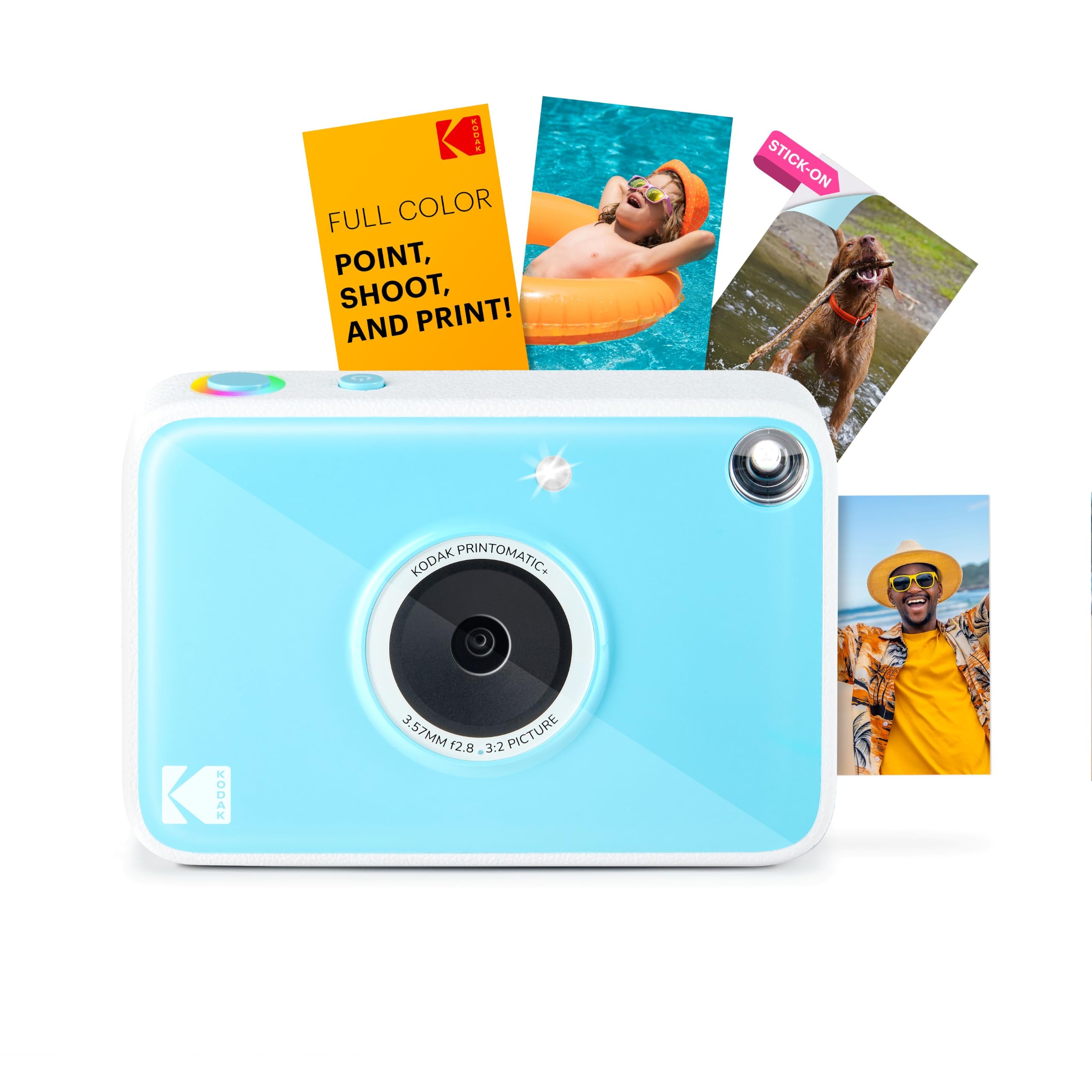 Kodak Câmera digital de impressão instantânea Printomatic+ (azul) Câmera portátil de 10 MP com indicador de status LED RGB interativo, imprime fotos coloridas em papel fotográfico Zink 5 x 7,6 cm com
