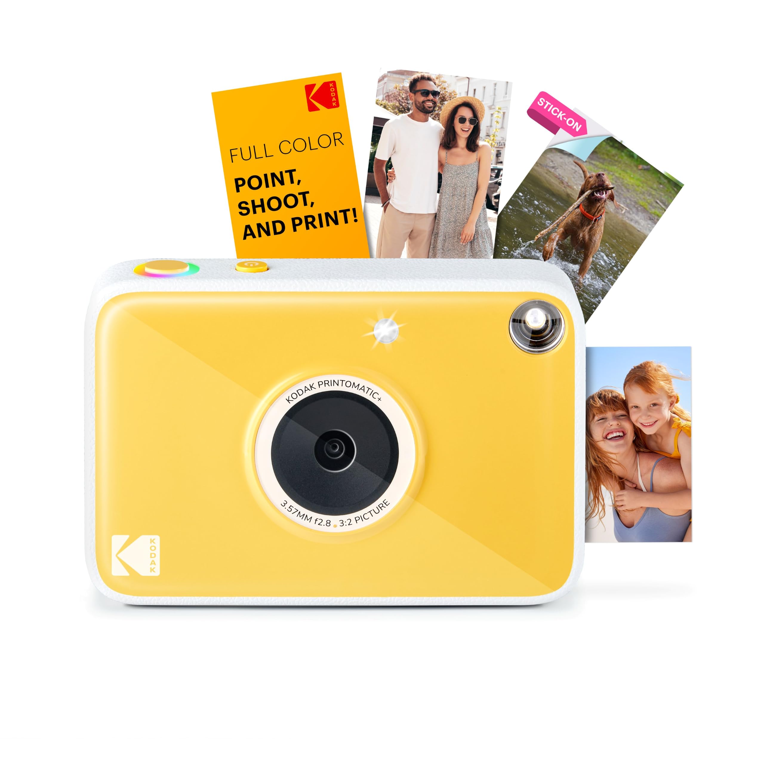 Kodak Câmera digital de impressão instantânea Printomatic+ (Amarela) Câmera portátil de 10 MP com indicador de status LED RGB interativo, imprime fotos coloridas em papel fotográfico Zink 5 x 7,6 cm