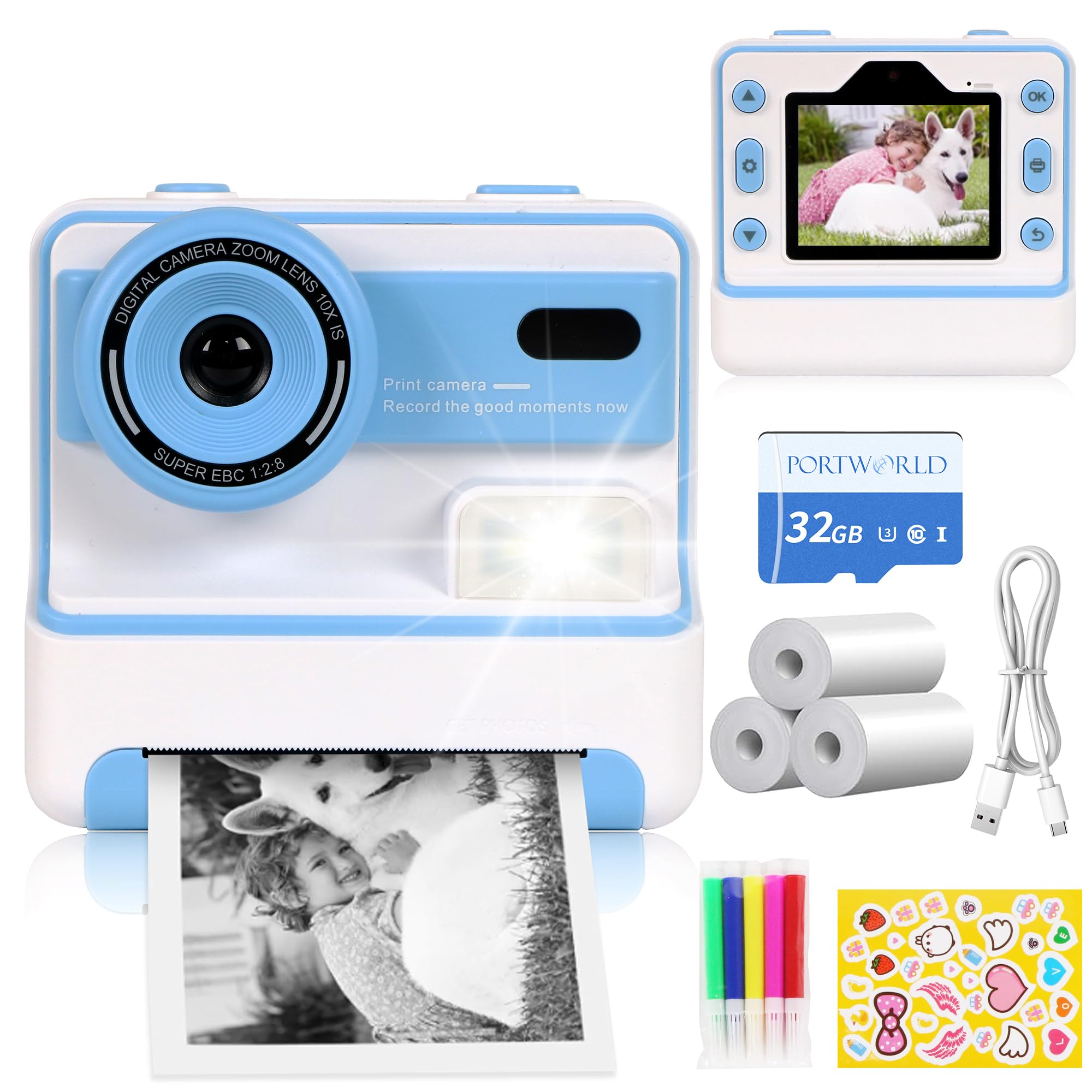 Câmeras de impressão instantânea de 48 MP: Câmera digital imprimível com zero tinta 1080p imagem instantânea com tela IPS de 2,4 polegadas, cartão TF 32G e papel de impressão térmica de 3 rolos