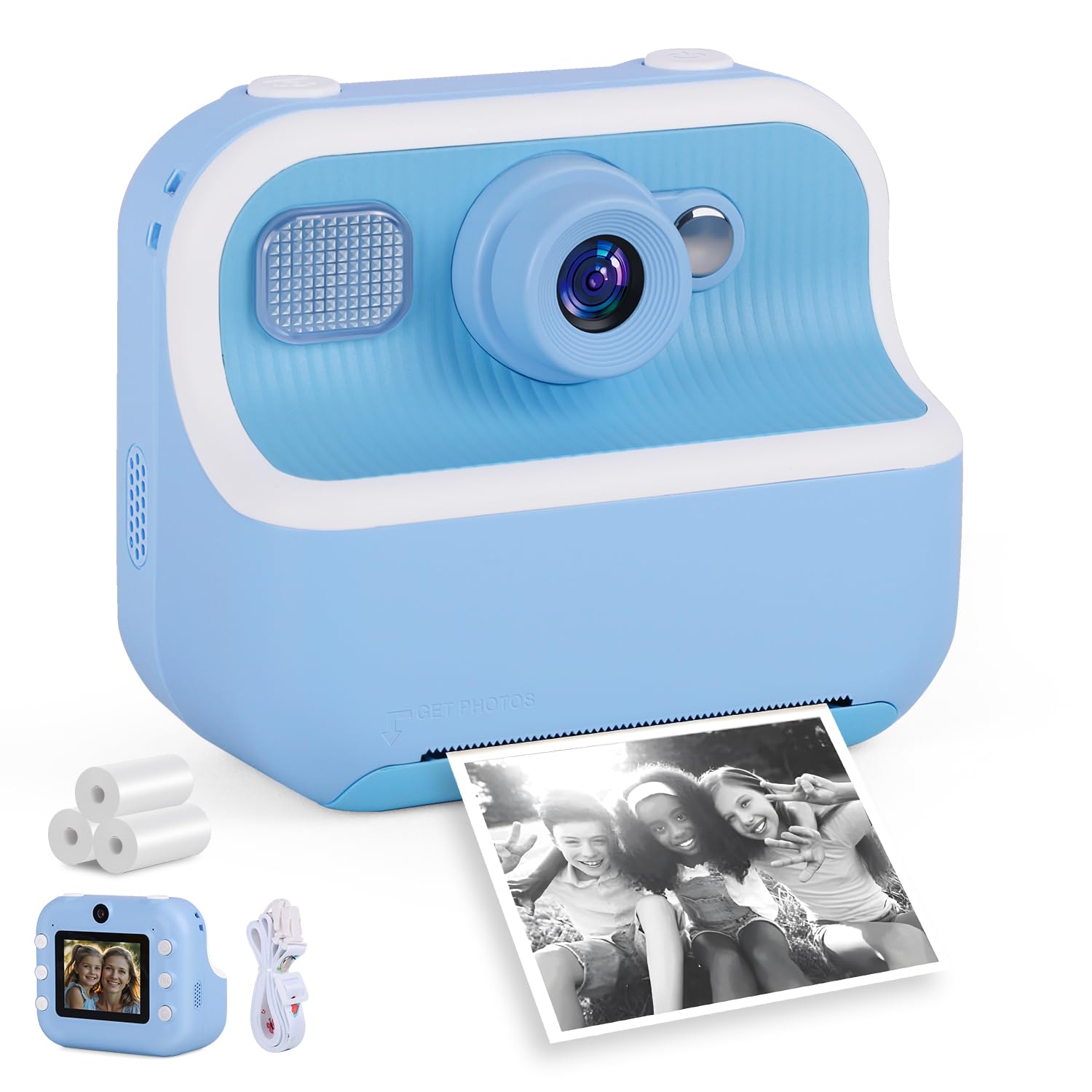 24MP 1080P Câmera Instantânea Digital Portátil, Camera Fotografica Impressao Instantanea, Máquina Fotográfica Instantânea Portátil, Câmera Digital Selfie HD com Lente Dupla, Tela 2,4" IPS