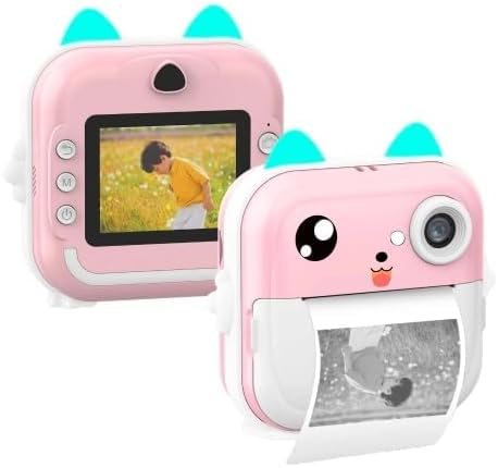 Câmera Digital Infantil Portátil 20MP, com Impressão Instantânea, Tela LCD 2,4, Jogos Educativos e Molduras Divertidas - PREMIUM (ROSA)