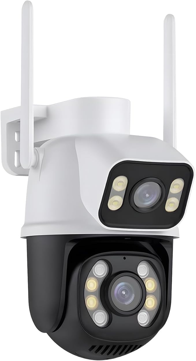 Câmera de Segurança IP Wi-Fi Externa 3MP HD – Dupla Lente Grande Angular, Visão Noturna Infravermelha, Áudio Bidirecional e Proteção IP66 à Prova D’Água e Poeira