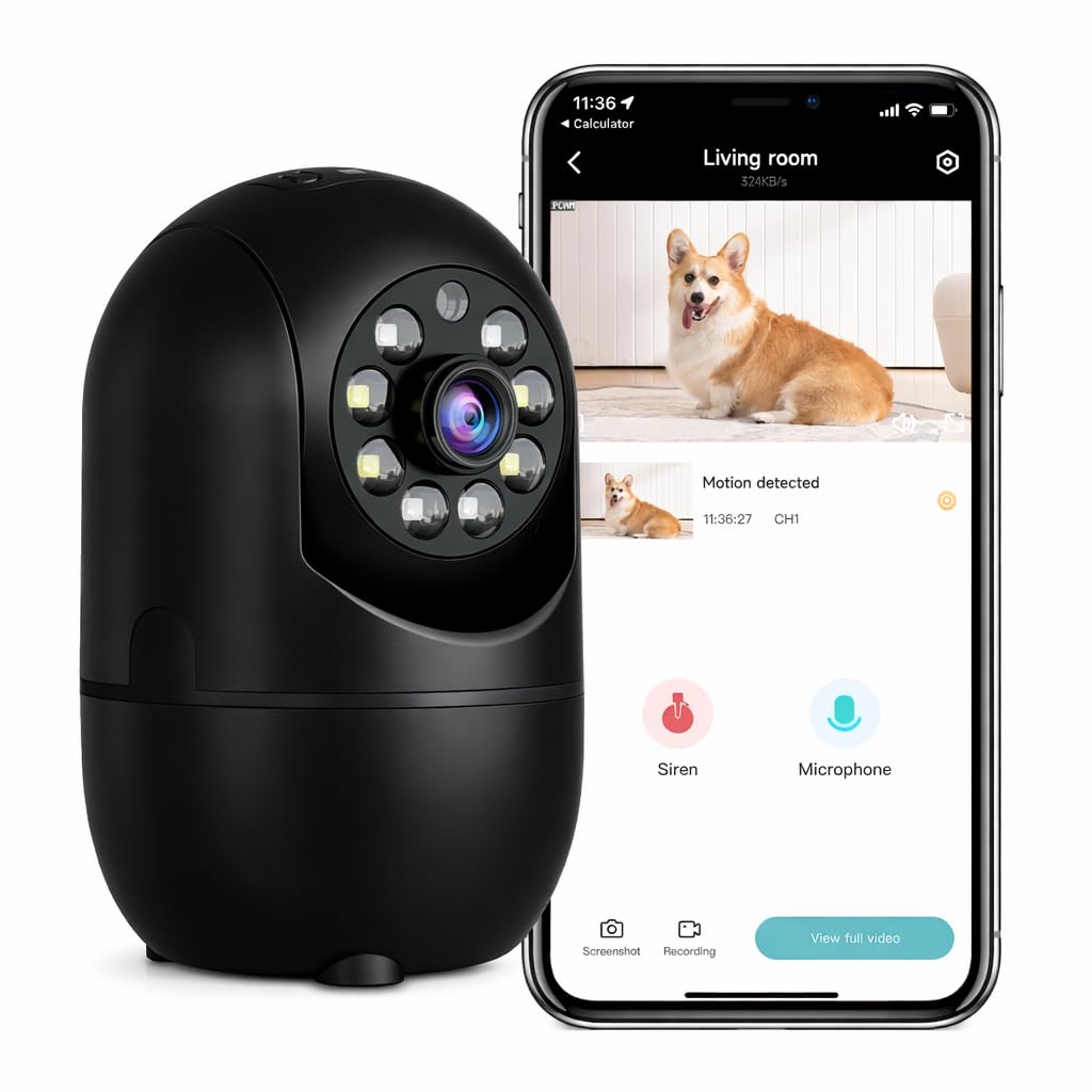 Camera IP WiFi Giratória 1080p Estilo Babá Eletrônica Pet Remota Com Visão Noturna Alerta De Movimento Microfone Infravermelho Sem Fio Interna Câmera Panorâmica Detecção de Movimento Compacta (Preto)