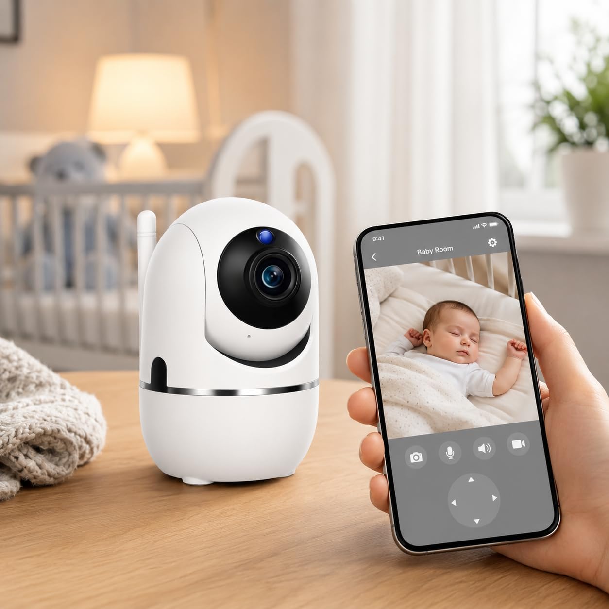Câmera Smart Segurança Babá Eletrônica IP Wi-Fi Giratória Full HD com Visão Noturna, Detecção de Movimento, Microfone, Áudio Bidirecional e Monitoramento pelo Celular para Bebês, Pets e Ambientes