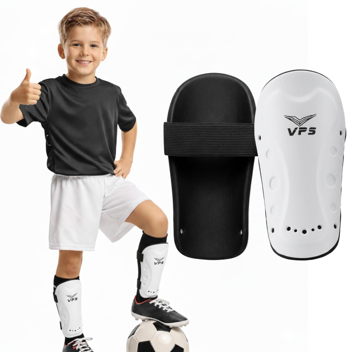 Caneleira Infantil Futebol Futsal Society Com Elástico Um Par Ótimo Ajuste Treino Leve e Confortável Proteção Tamanho Único 15cm Cores Preta Branca Azul Vermelha