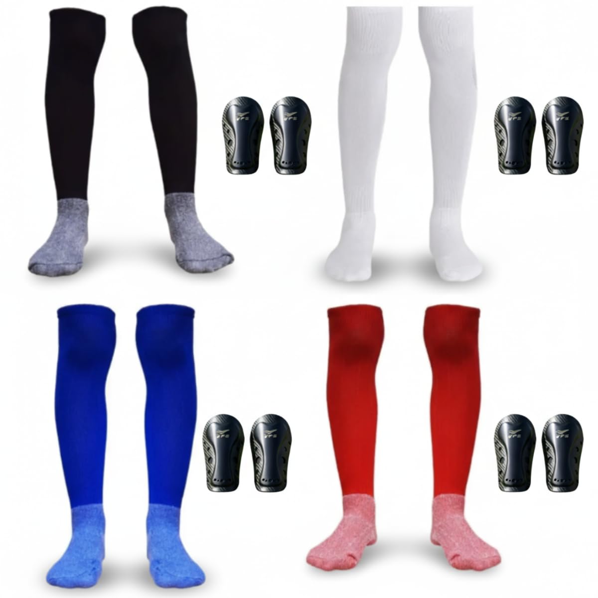 Meião Infantil + Caneleira Infantil Kit Futebol Proteção Um Par Tamanho 30 ao 38 Preto Branco Azul Vermelho Calcanhar Verdadeiro Algodão Confortável Criança