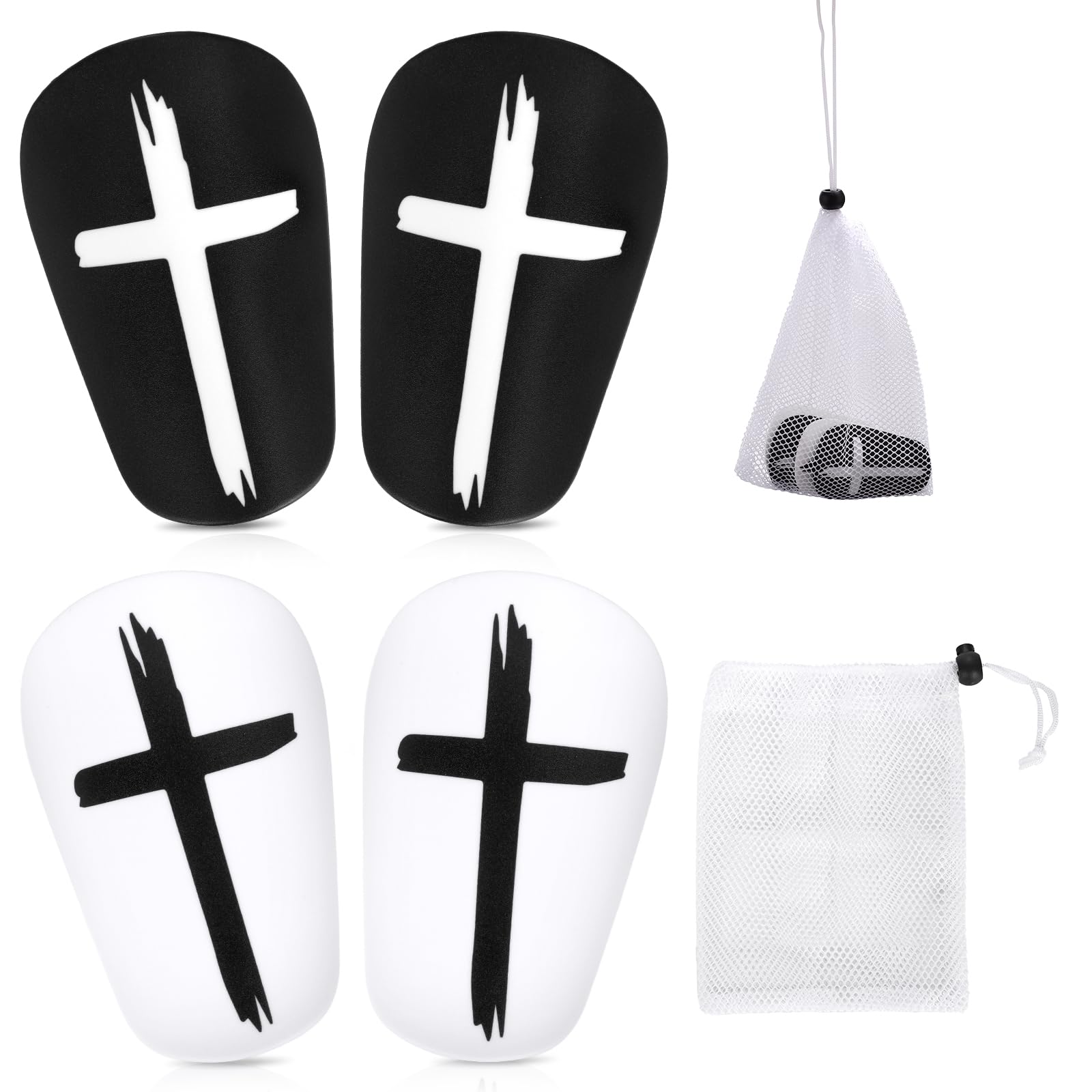 2 pares de mini caneleiras de futebol, 10 x 6 cm, preto e branco, protetores de futebol pequenos, equipamentos para jovens e adultos
