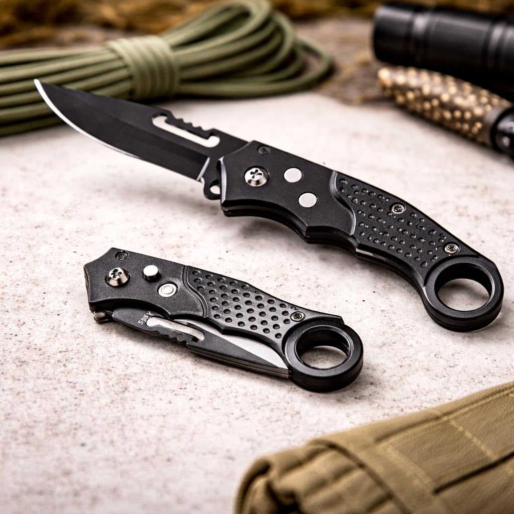 Canivete Tático Premium 16cm Aço Inoxidável Dobrável com Trava de Segurança Cabo Antiderrapante Camping Trilhas