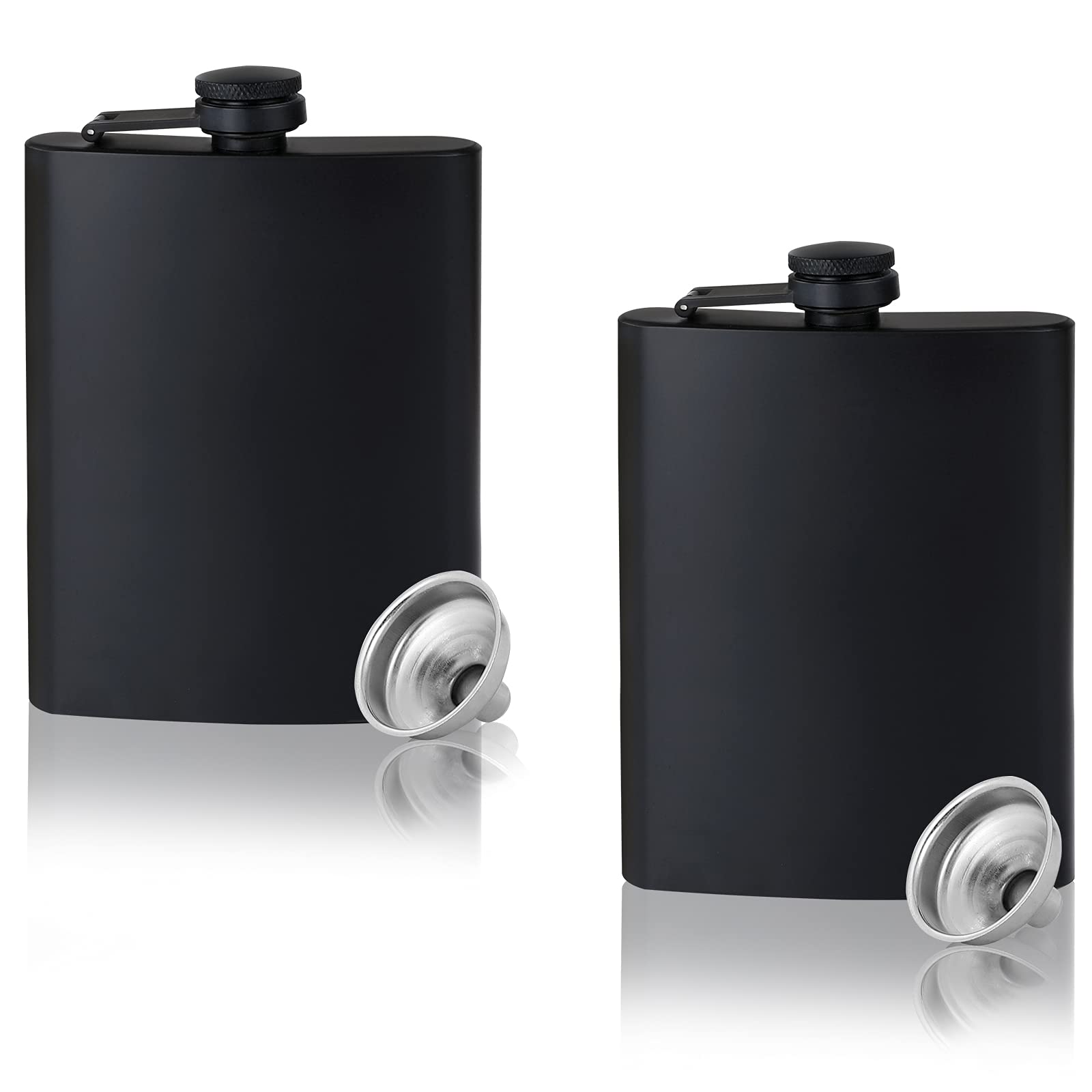 2 peças de garrafa para licor para homens preto fosco aço inoxidável à prova de vazamento e funil, com tampa de metal que nunca perca, cantil para bebidas para presente de festa de casamento atividades ao ar livre, 236 g