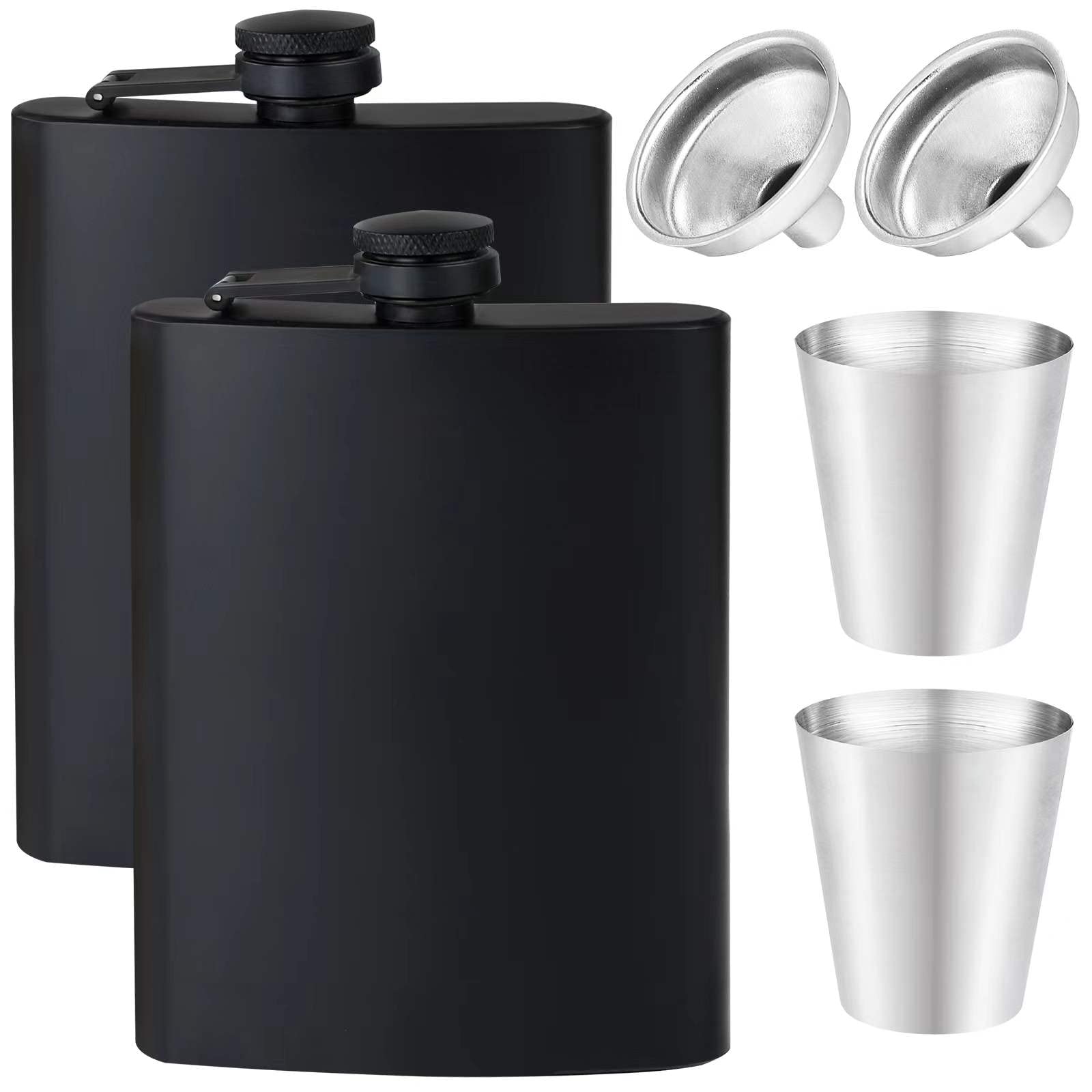 2 peças cantil para bebida para homens mulheres preto fosco 226 g aço inoxidável à prova de vazamento com funil e mini copos de vinho frascos para atividades ao ar livre festa de casamento ótima ideia de presente