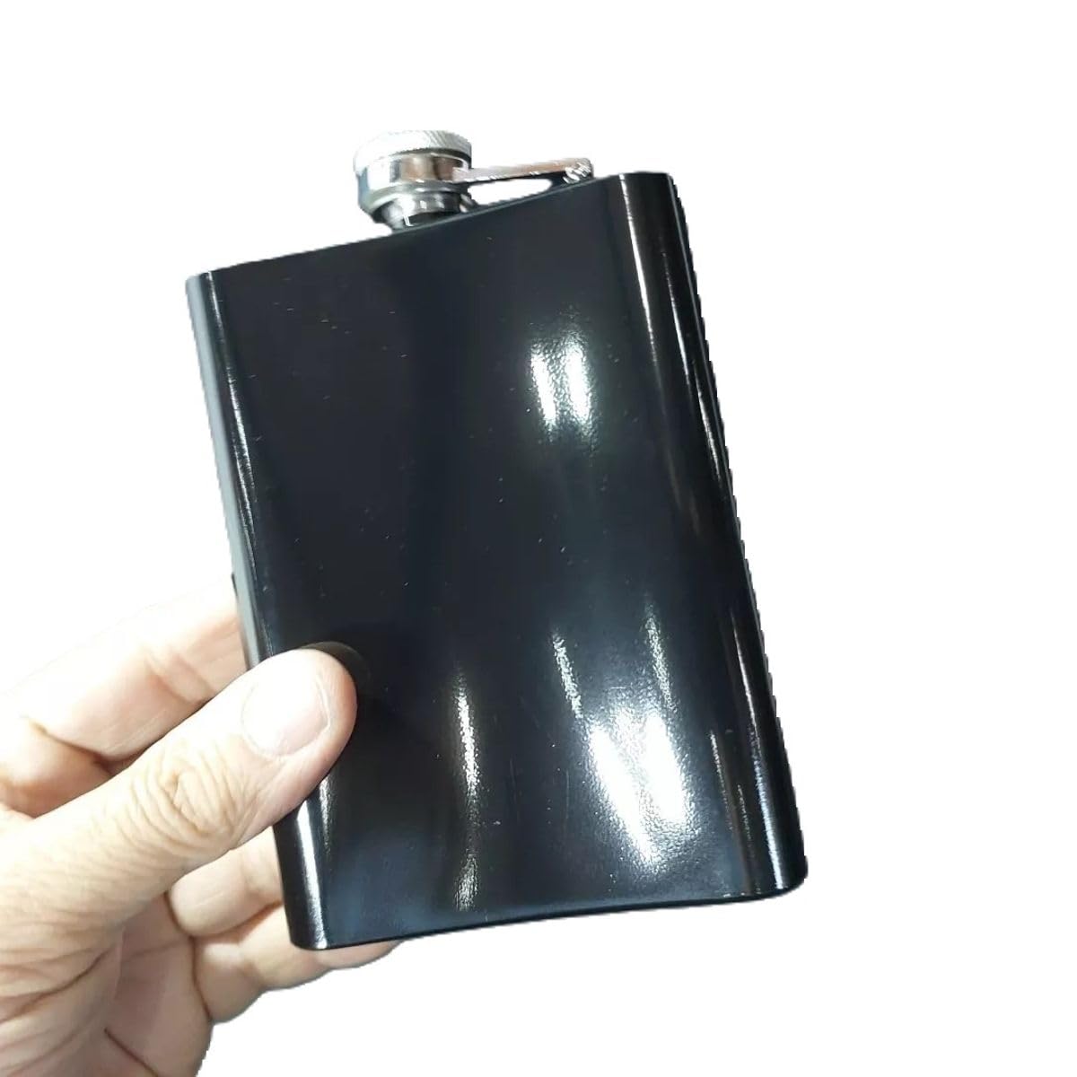 Cantil de Aço Inox Preto, 220ml, 14 x 9 x 2 cm, Tampa Vedante