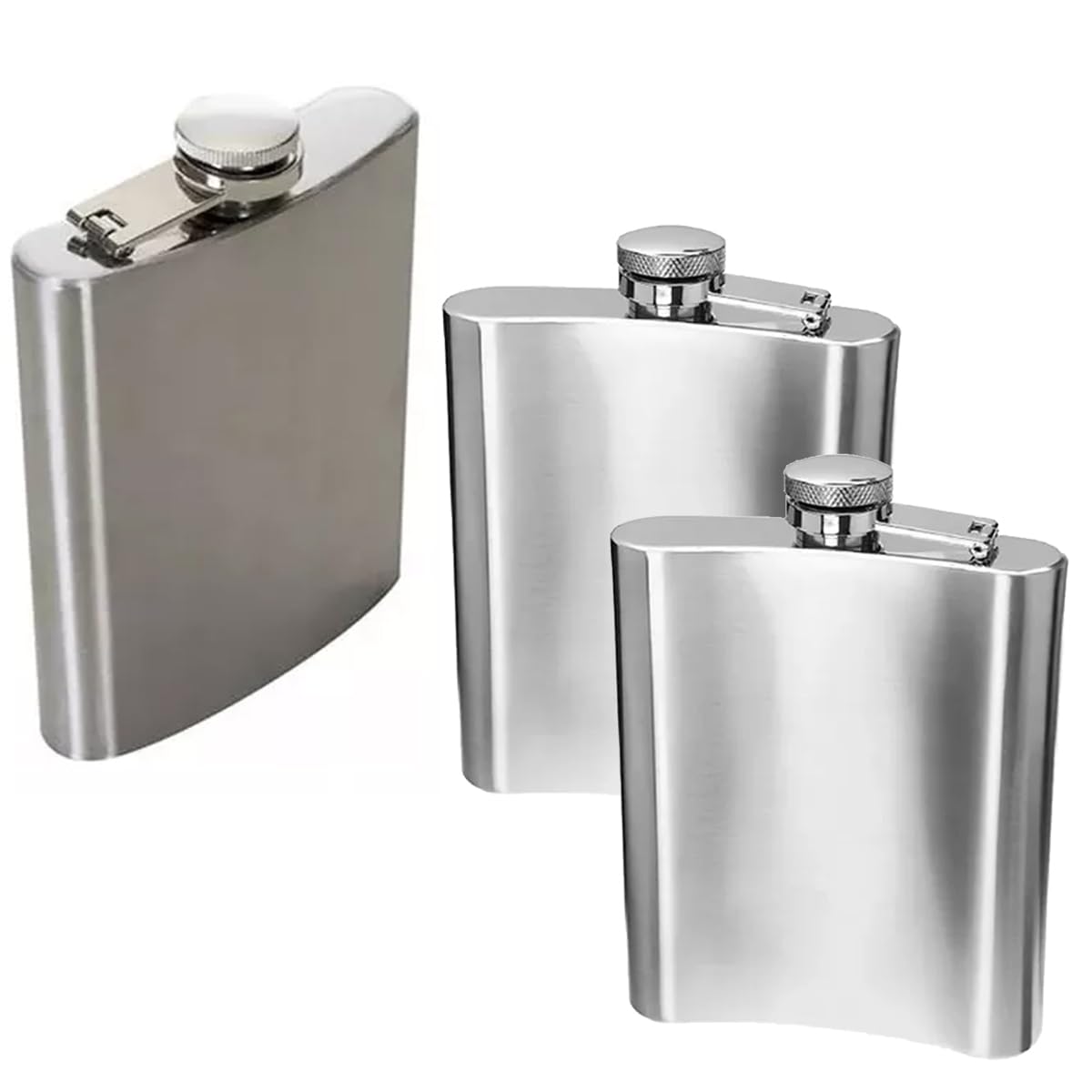 Kit com 3 Cantil De Bolso 220ml Aço Inox Porta Bebidas Portátil Top 9 OZ