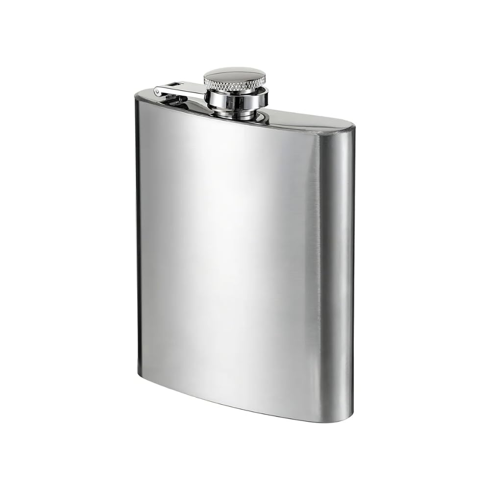 Cantil de Aço Inoxidável, Frasco de Bolso Portátil, Acabamento Metálico Prateado, 200 ml