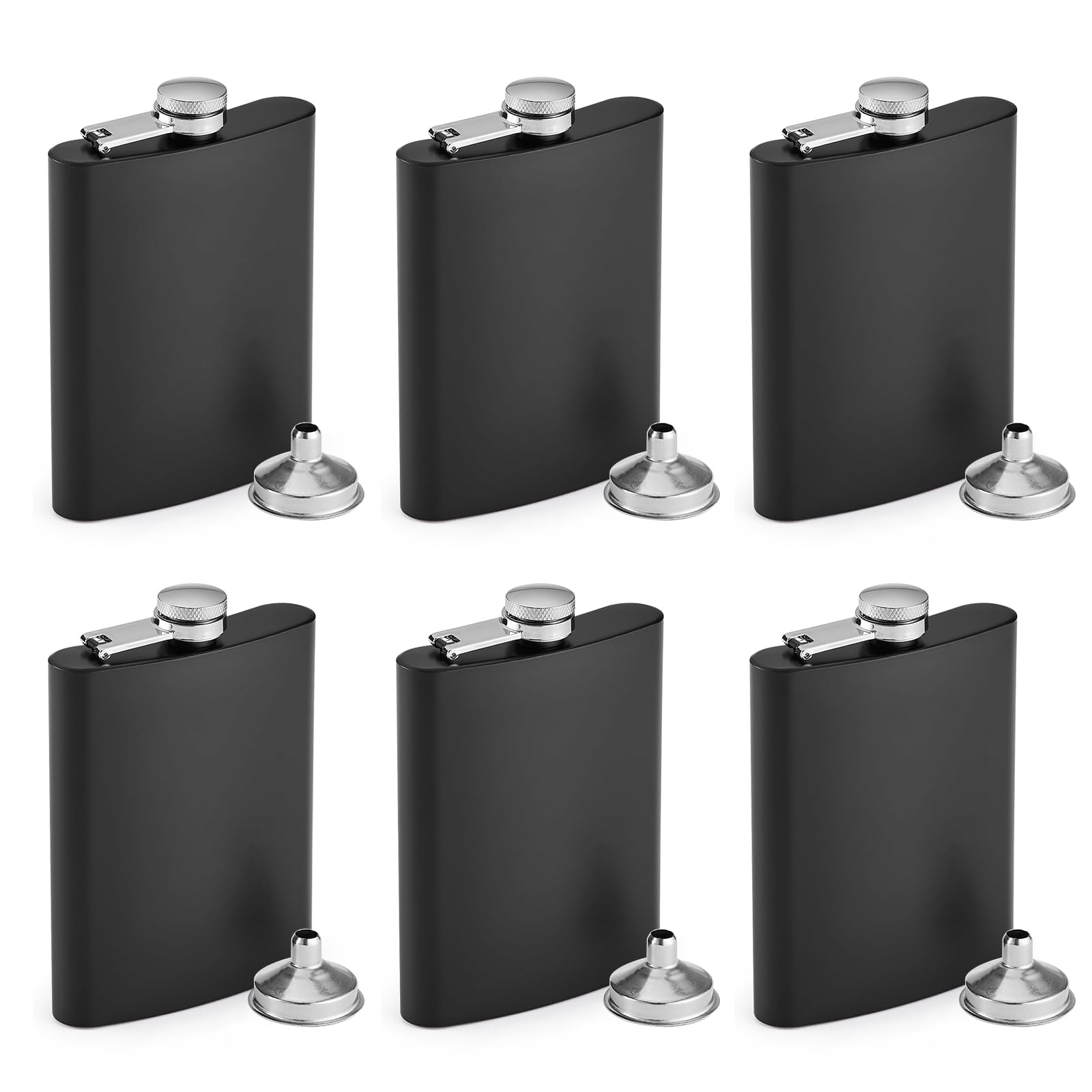 Kit 6 Cantil Bolso Aço Inox 240ml Cantils Inox Portátil Whisky Vodka Gin Cachaça Cantil Bolso Porta Bebida Whisky Prevenção Vazamento 12 Funi Acampamento Livre Casamento Festa, Preto