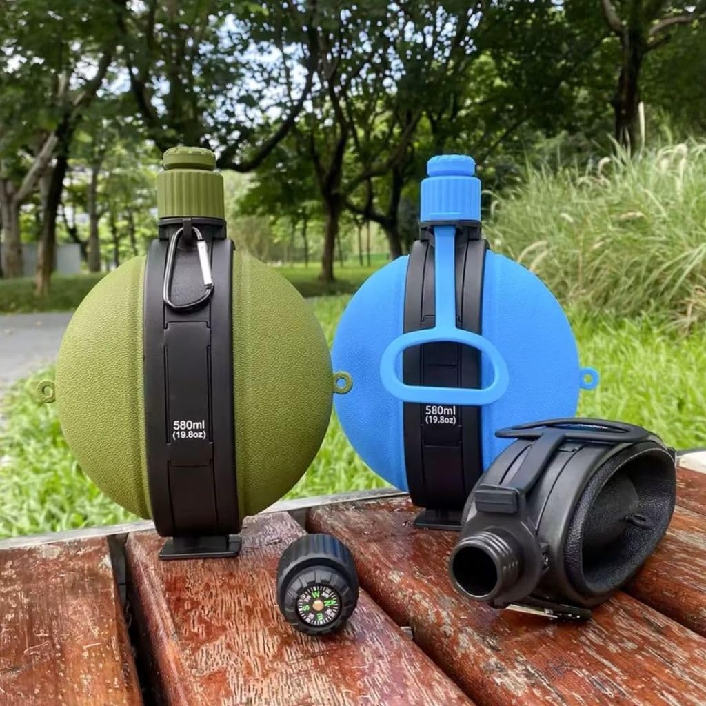 Cantil Militar Dobrável 580ml Silicone com Bússola para Atividades ao Ar Livre (AMARELOO)