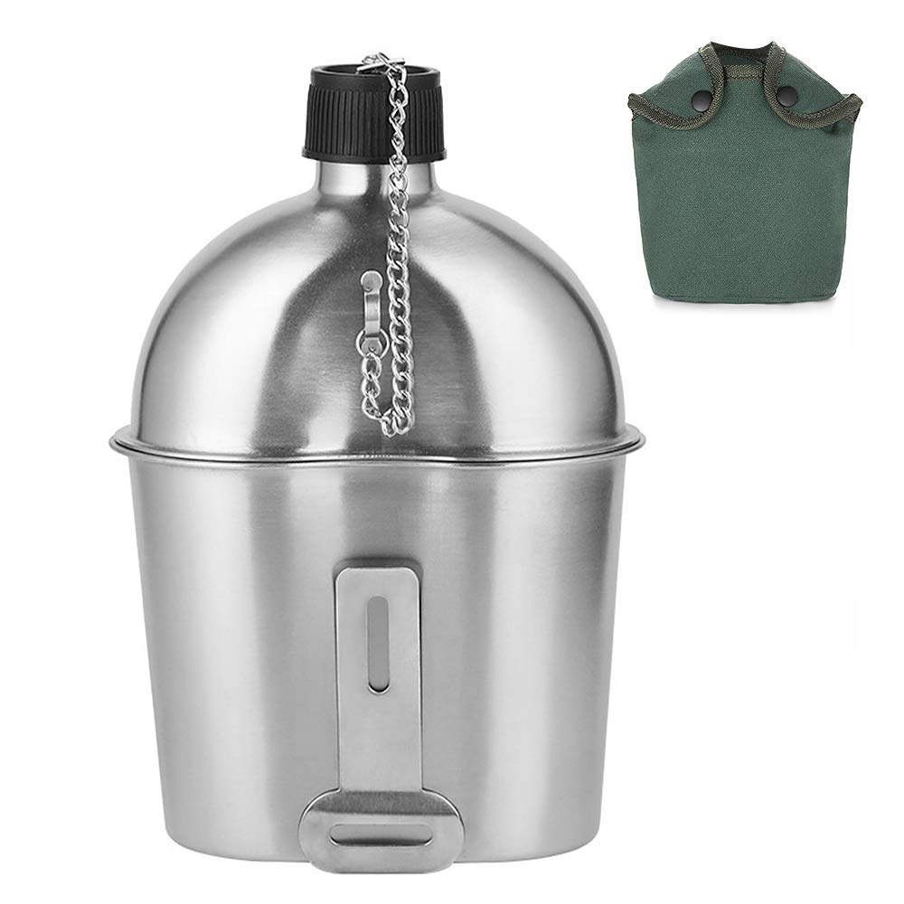 Cantil Aço Inoxidável 1000ml Com Copo 600ml Leve Kit Trilha Para Camping | Resistente, Leve, 438g, Para Ferver, Bolsa