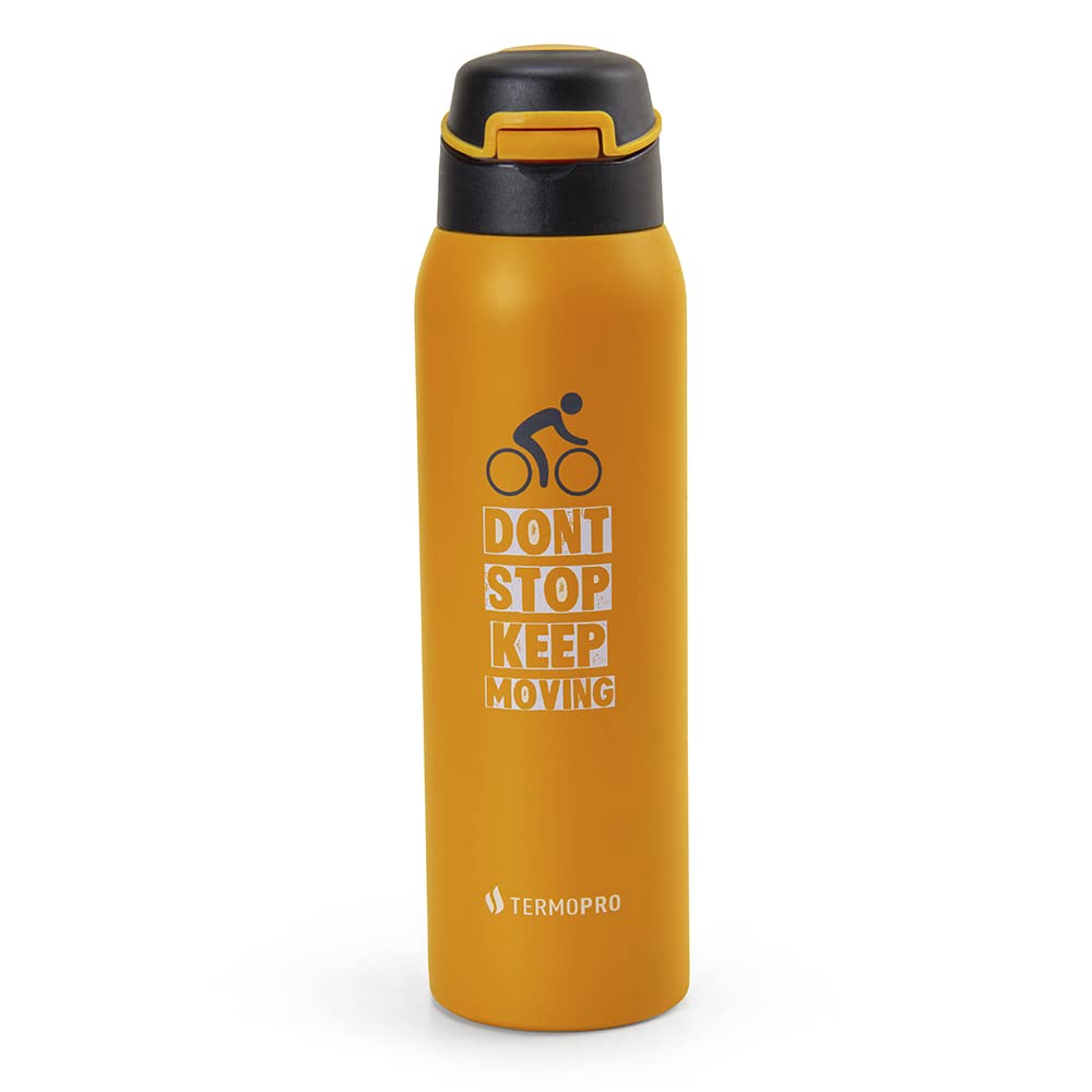 TERMOPRO Squeeze Térmico Laranja 450 ml Termopro Garrafa Aço Inox Sport Bike Fitness Bico Anatômico e Fast Click Bebidas Geladas 12h / Quentes 6h