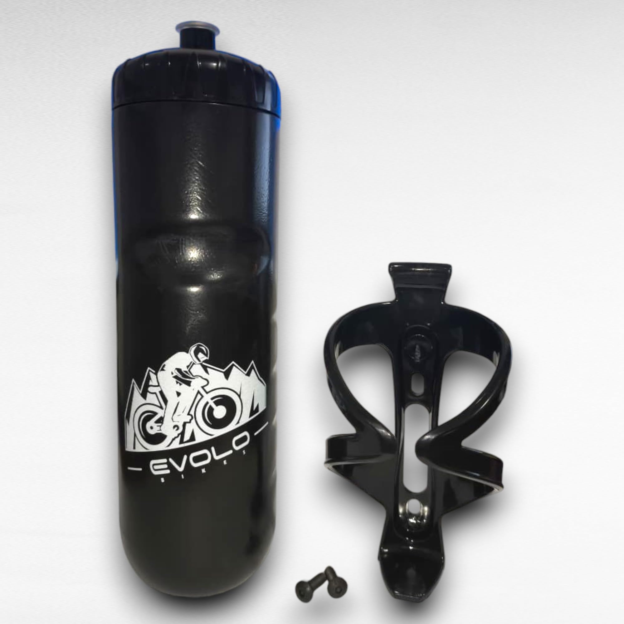 Kit Hidratação Bike - Garrafa/Caramanhola/Squeeze Isotérmica 550ml Evolo Com Suporte De Nylon Isapa E Parafusos - Preta