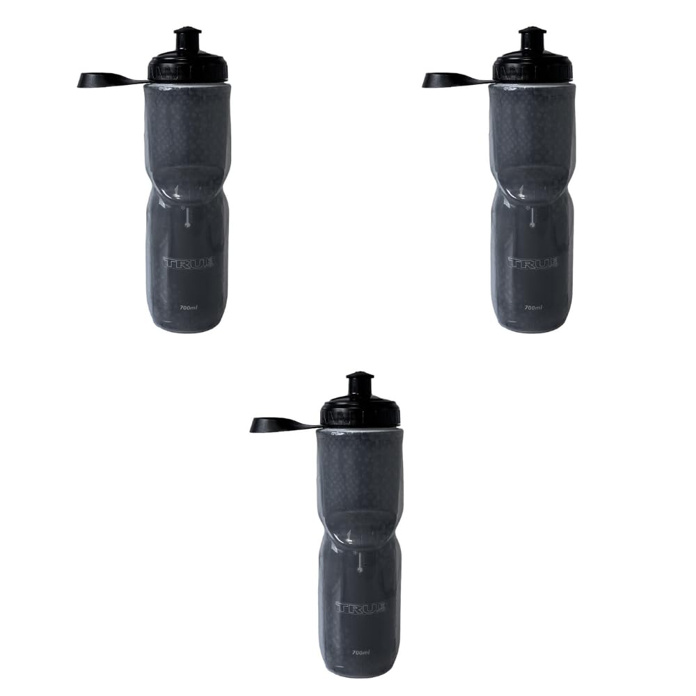 TRUE Garrafa Térmica para Ciclismo, Caramanhola 700ml, Disponível em Rosa, Transparente e Preto, com Tampa Flip-Top (1, Preto)