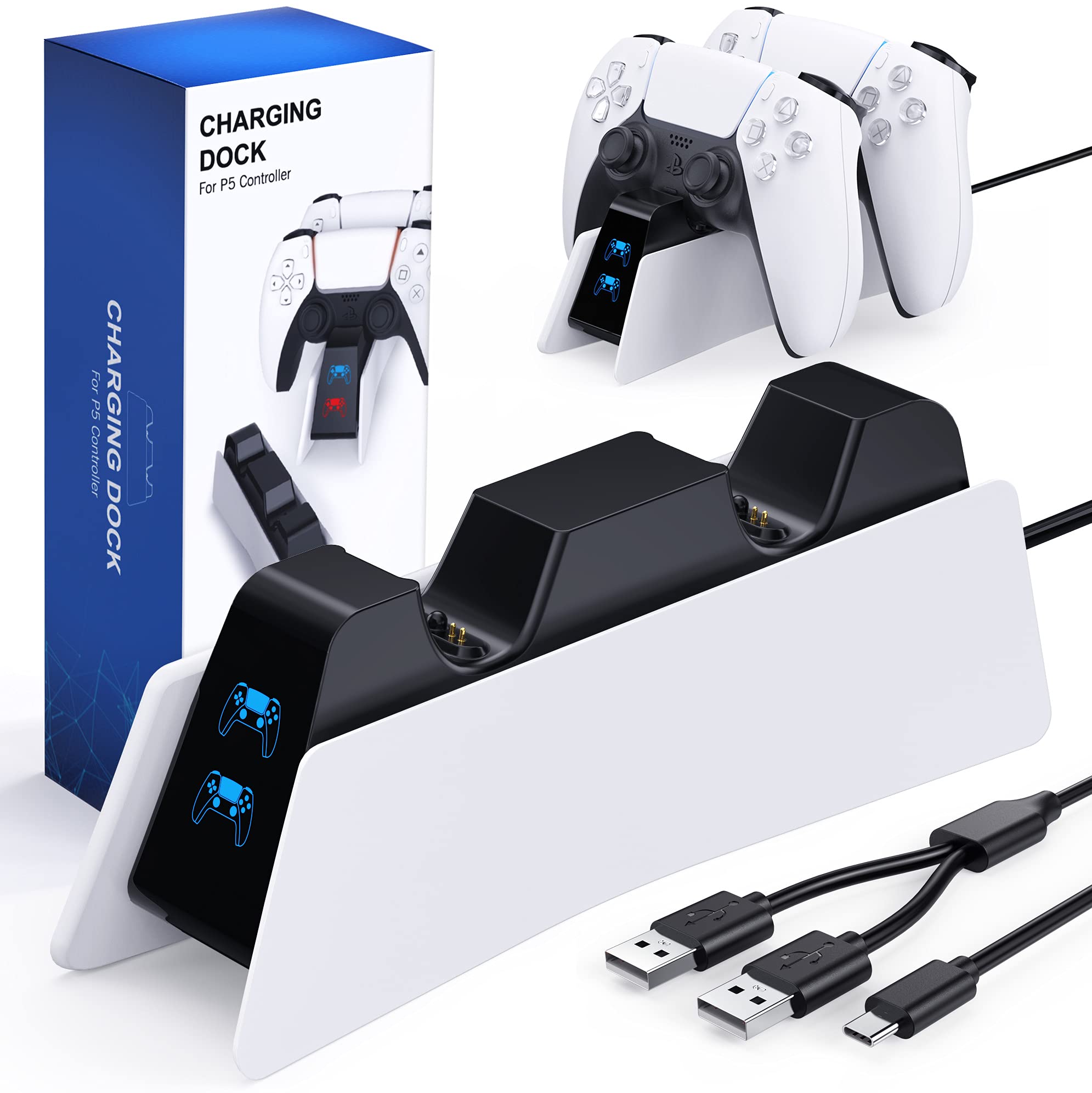 Charging Station for PS5 Controller Charger Station Compatible with DualSense Controller, Dual USB 5V/2A Fast Type C Charging for Playstation 5 Charging Dock with LED Charging Display
