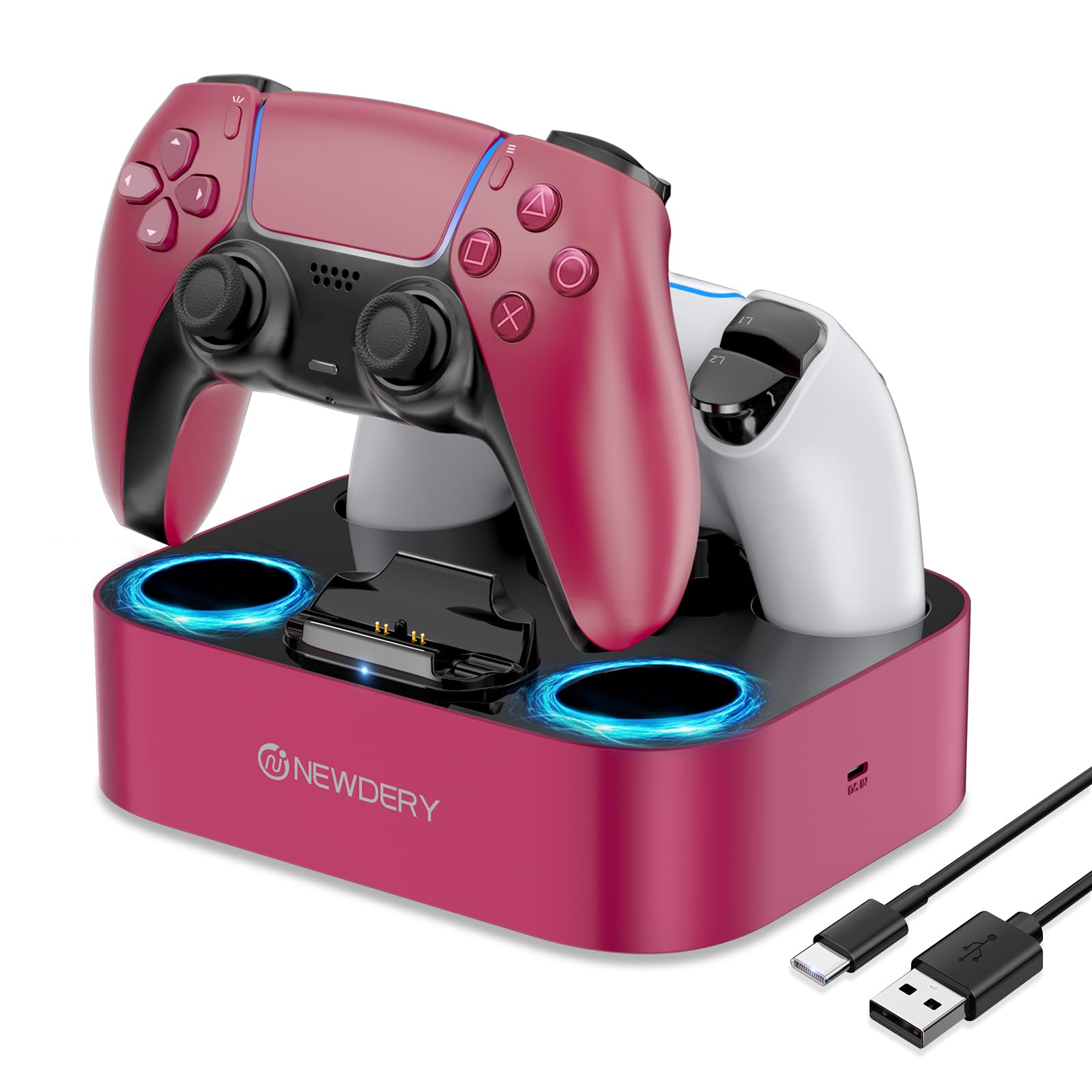 NEWDERY Estação de carregamento para controle PS5 para PlayStation 5 DualSense | Base de carregamento rápido com proteção de carregamento inteligente, compatível com controladores DualSense e DualSense Edge