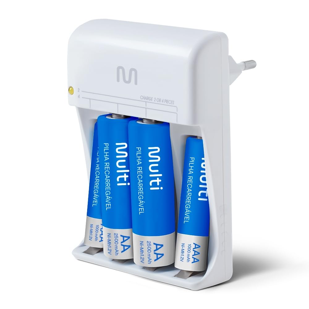 Multilaser Carregador de Pilhas AA/AAA com 2 Pilhas Multi - CB045